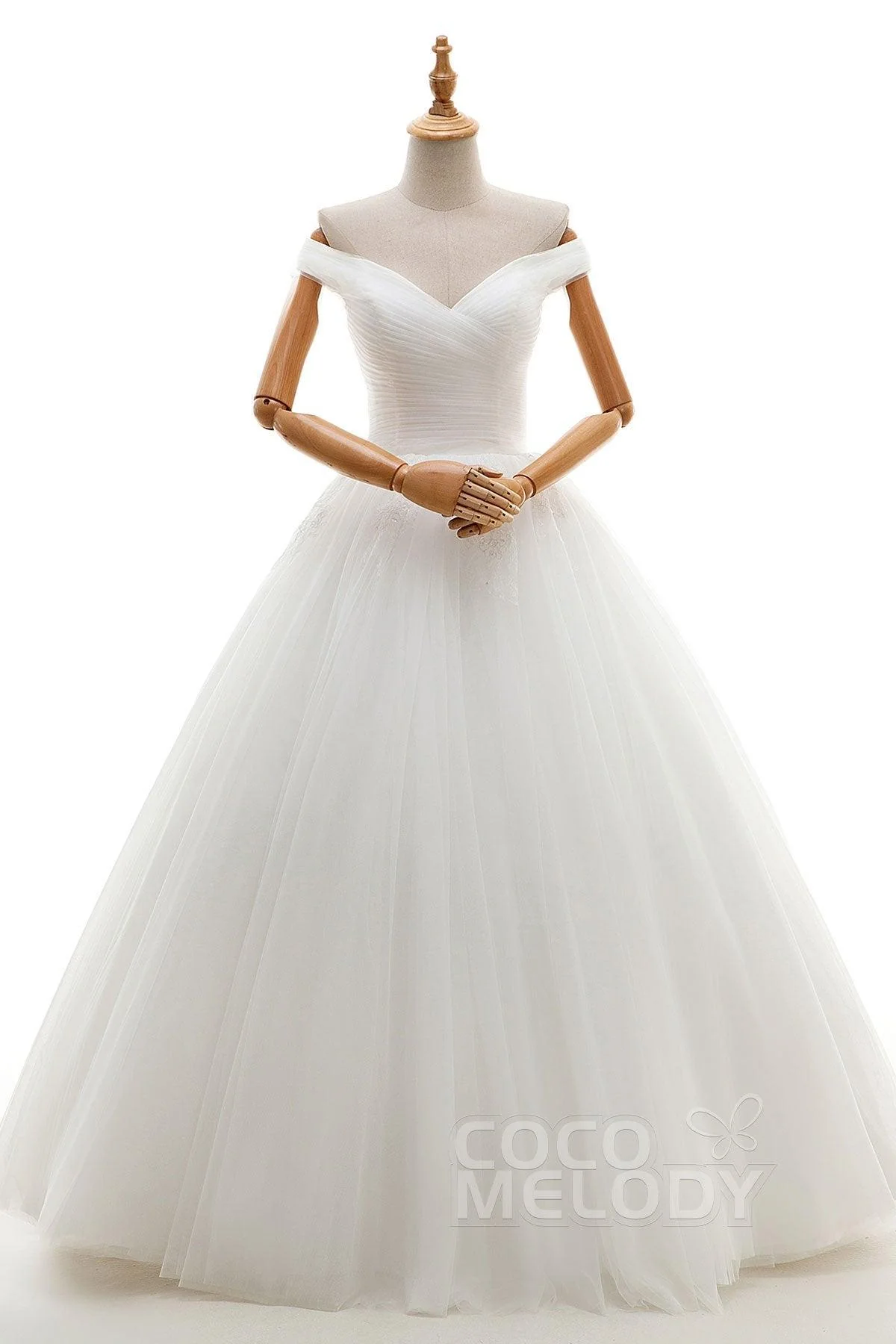 A-Line Floor Length Tulle Ivory Wedding Dress JWLF16001
