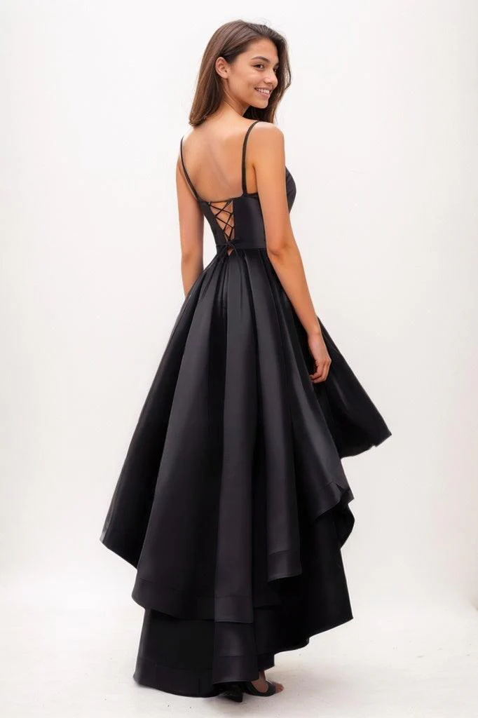Sweetheart Ruffle Asymmetrical Length Satin Prom Dresses CS0777