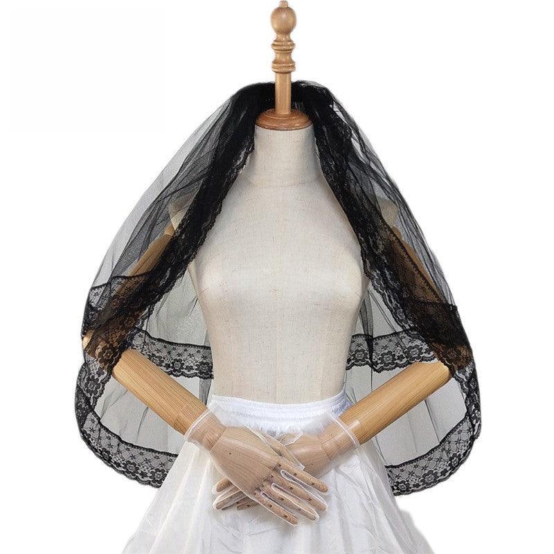 Black double lace veil 600937137939