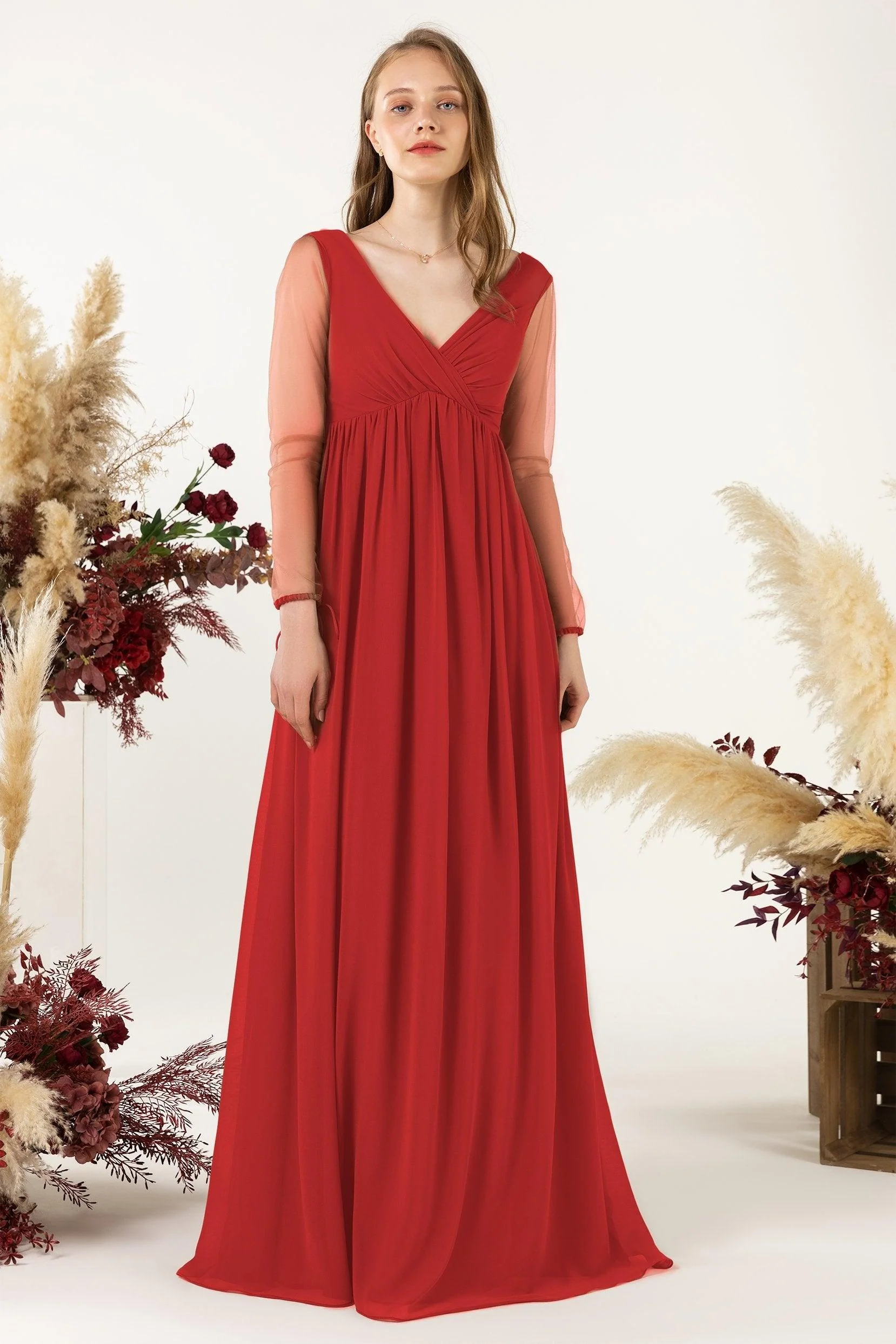 A-Line Sweep-Brush Train Chiffon Bridesmaid Dress CB0461