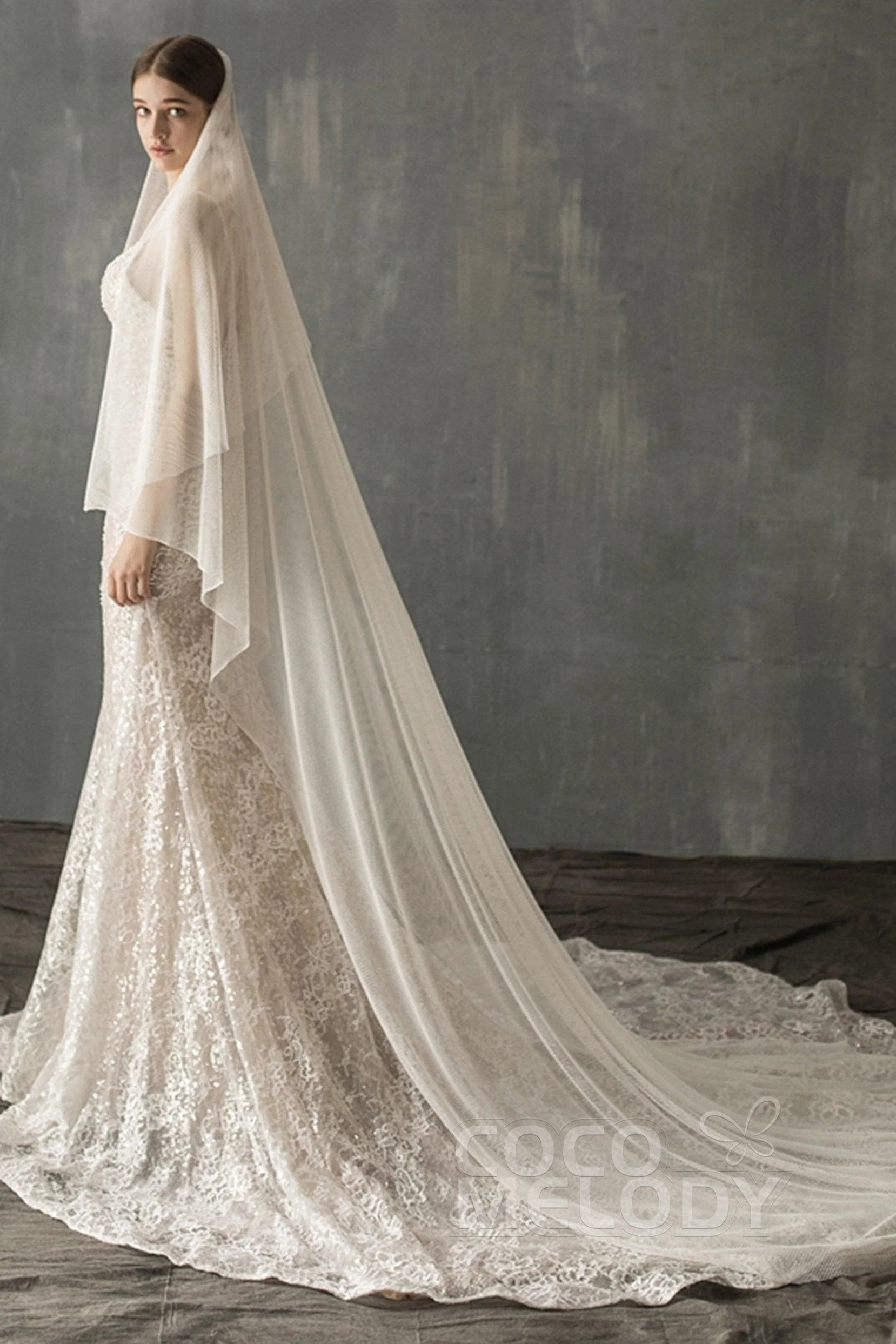 Two-tier Cut Edge Tulle Chapel Veils CV0223