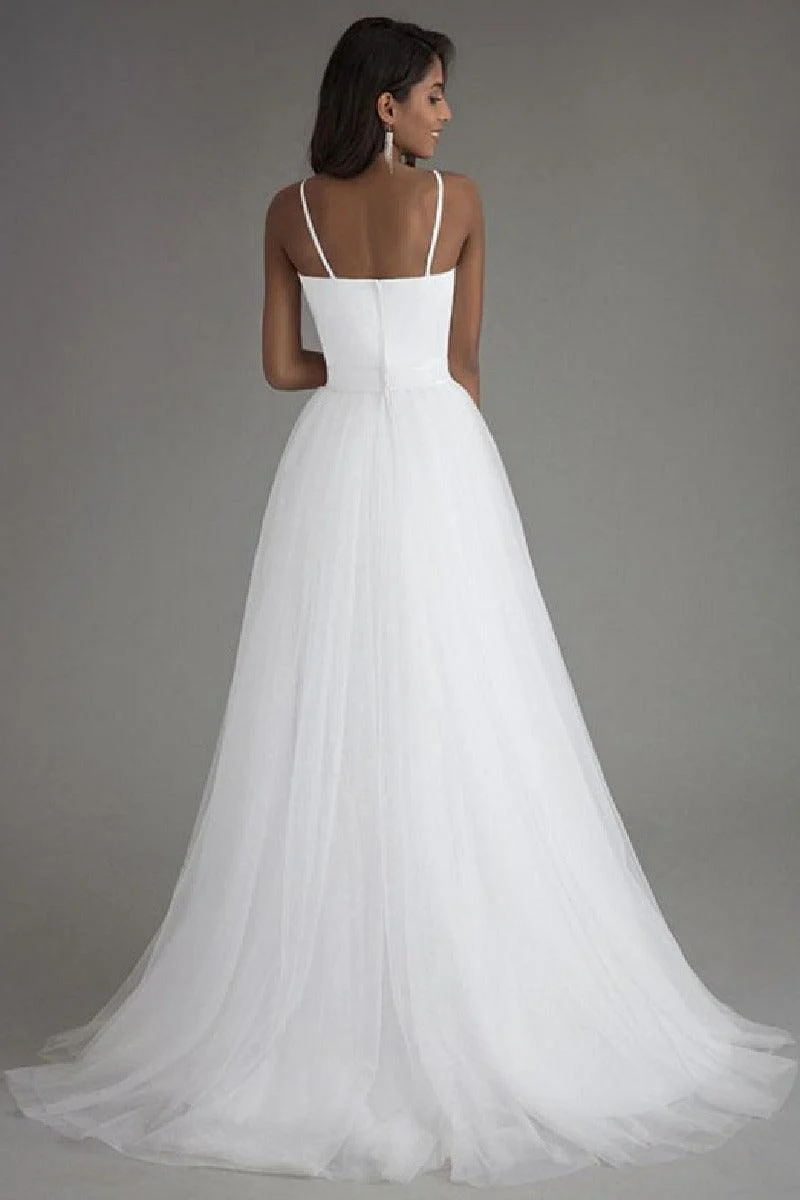A-Line Sweep-Brush Train Tulle Wedding Dress 864834286134