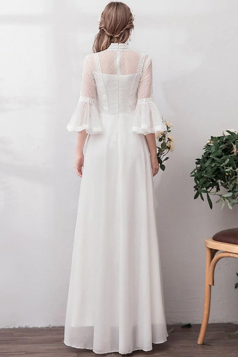 A-Line Floor Length Lace Chiffon Wedding Dress 675587354668