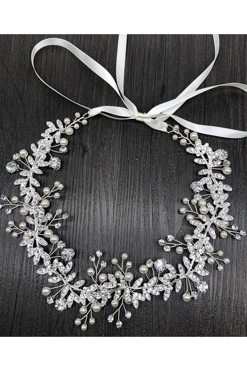 Alloy Headbands with Rhinestone Pearls CH0406