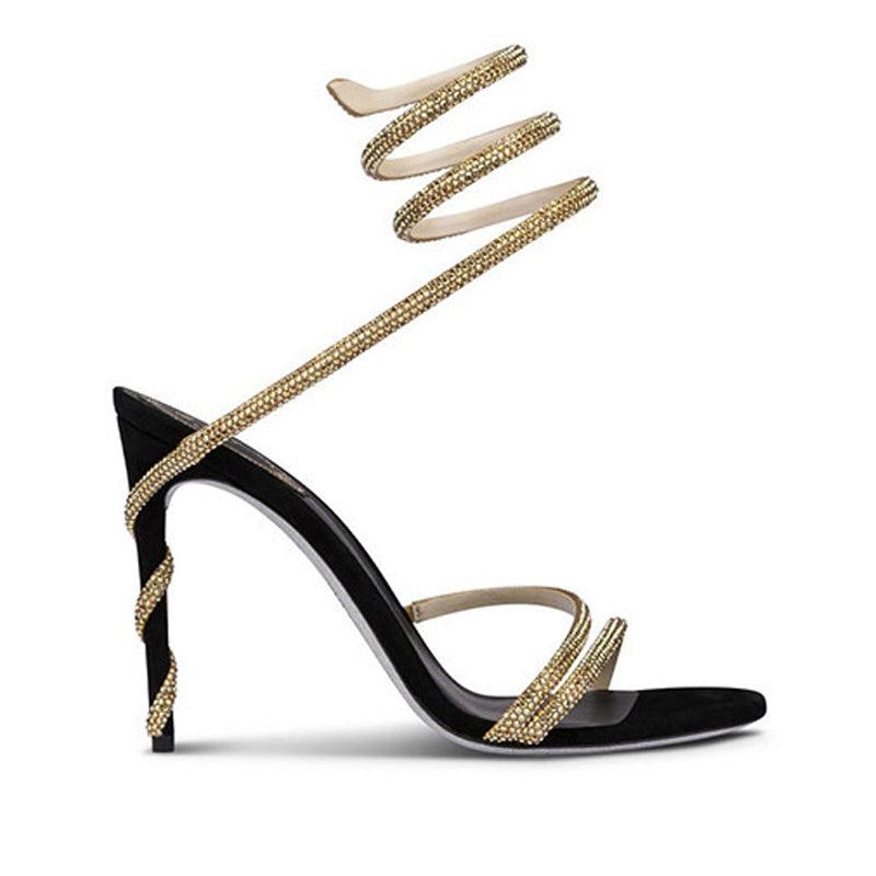 Rhinestone Ankle Strap Pointy Stiletto Heels 793993757024
