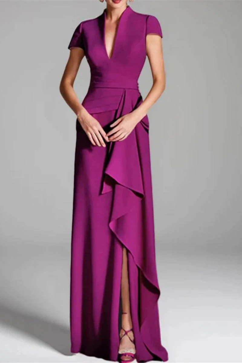 Sheath Column V Neck Short Sleeves Floor Length Mother Dresses CM0377