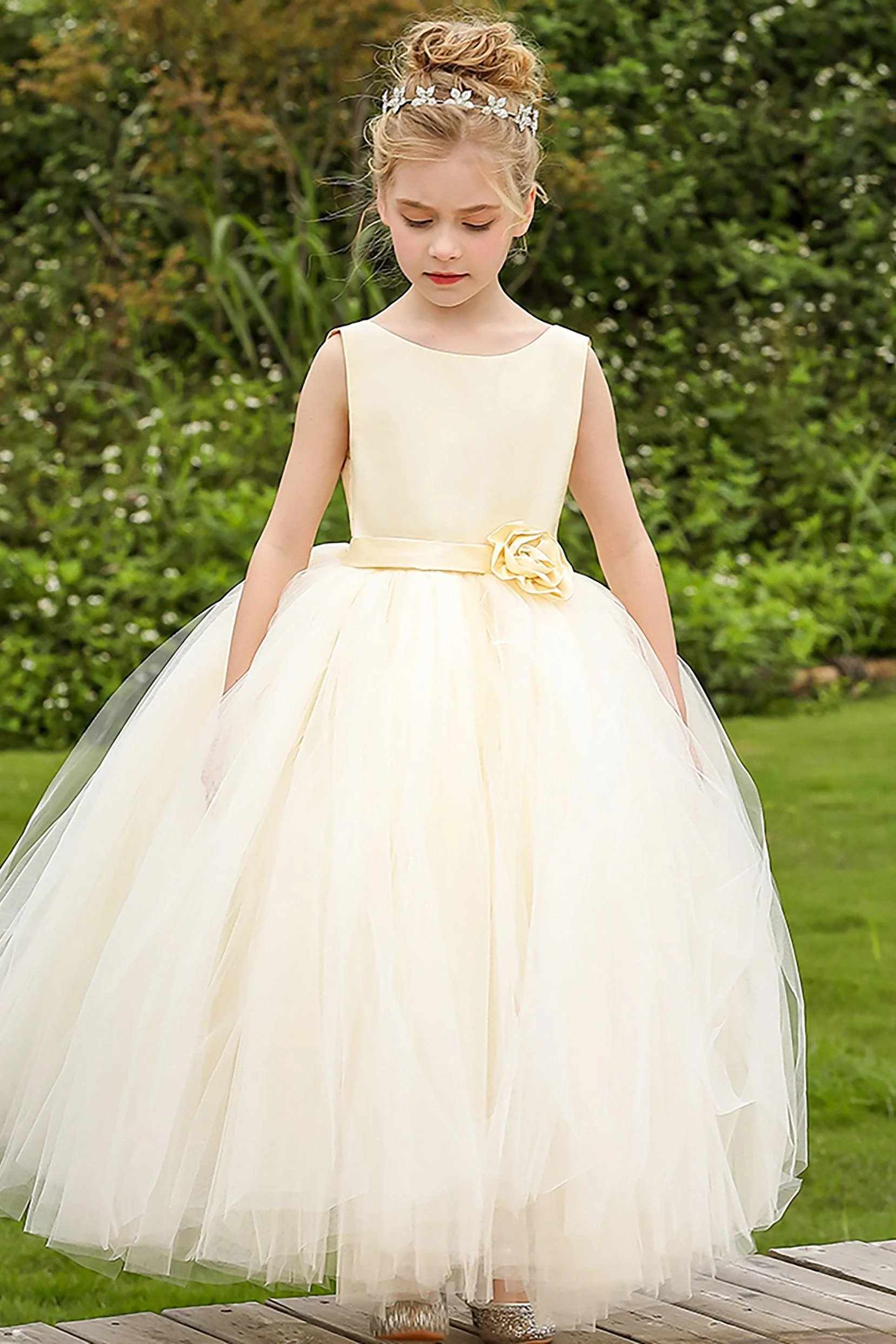 Ball Gown Floor Length Satin Tulle Flower Girl Dress CF0283