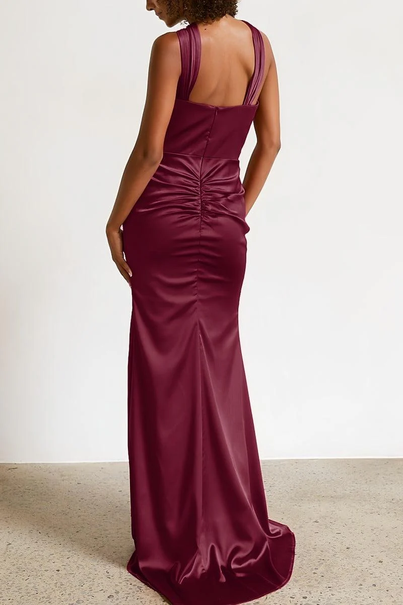 Halter Neck Sheath Bridesmaid Dress with Sweep Train CB0797
