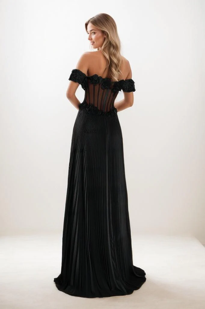 Off The Shoulder High Split Sweep Train Prom Dresses CS0812