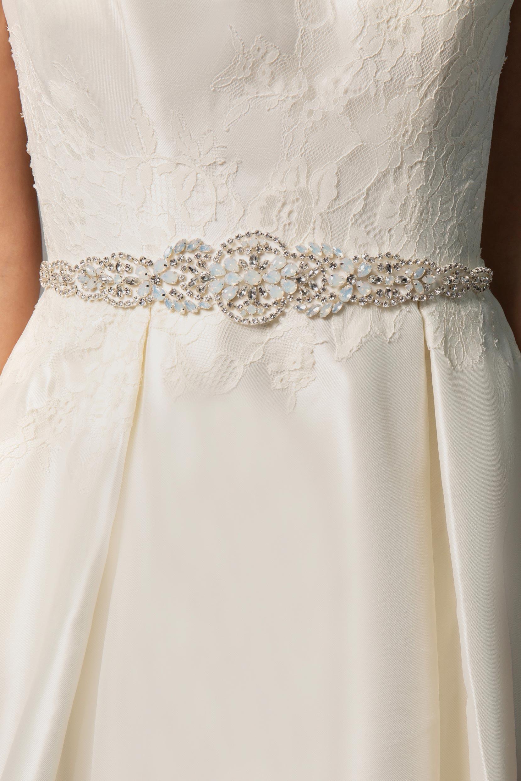 Tulle Wedding Sash with Opal and Rhinestone CC0053