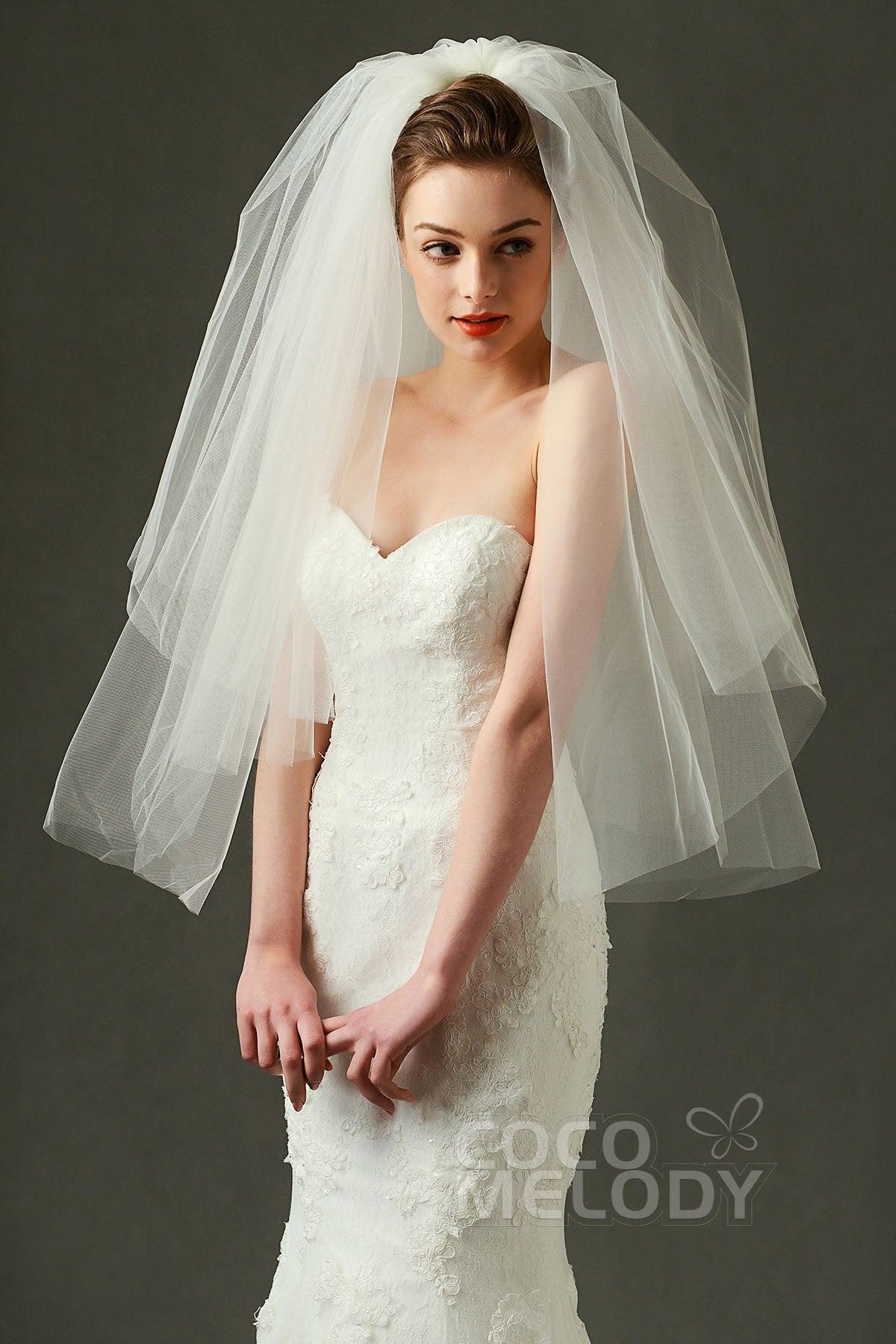 Two-tier Cut Edge Tulle Waist Veils AV160016