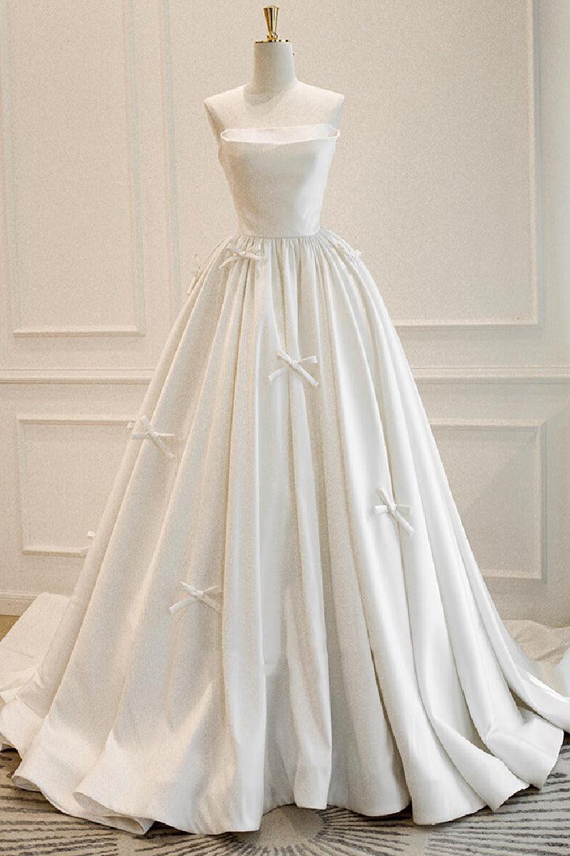 A-Line Sweep-Brush Train Satin Wedding Dress 819306631963