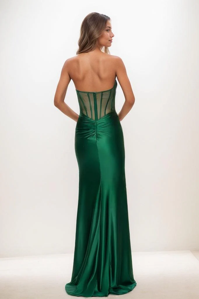 Sweetheart High Split Sweep Train Satin Prom Dresses CS0809
