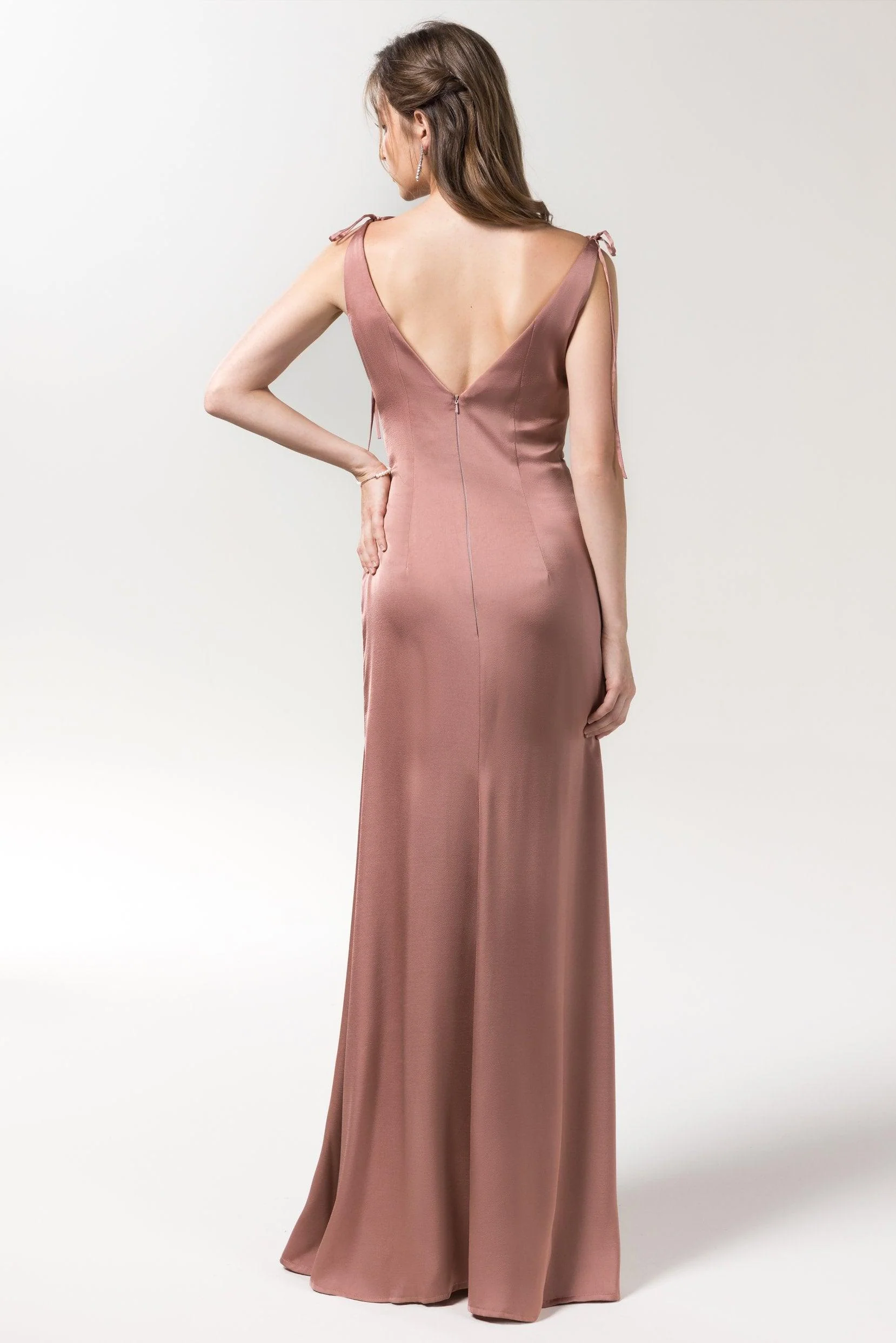 Sheath Floor Length Luxe Satin Bridesmaid Dress CB0585CR