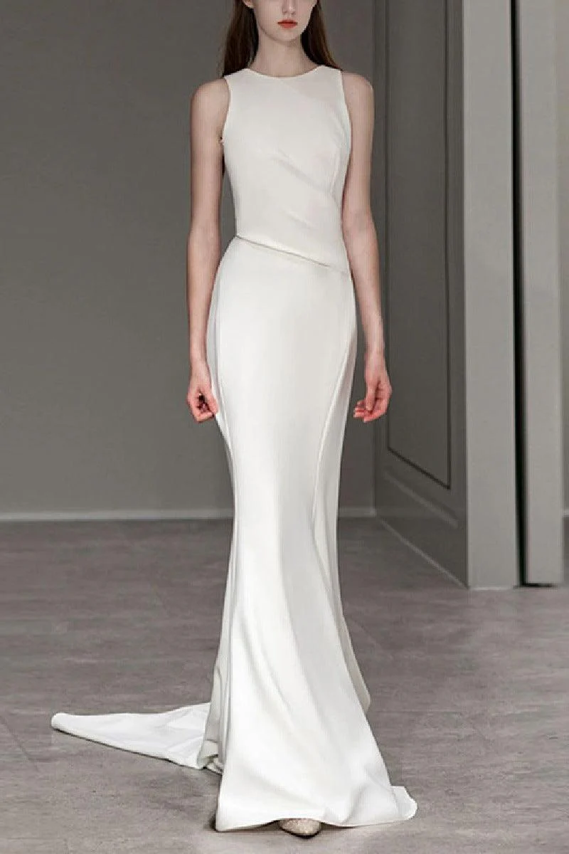 Trumpet-Mermaid Sweep-Brush Train Satin Wedding Dress 709458498838