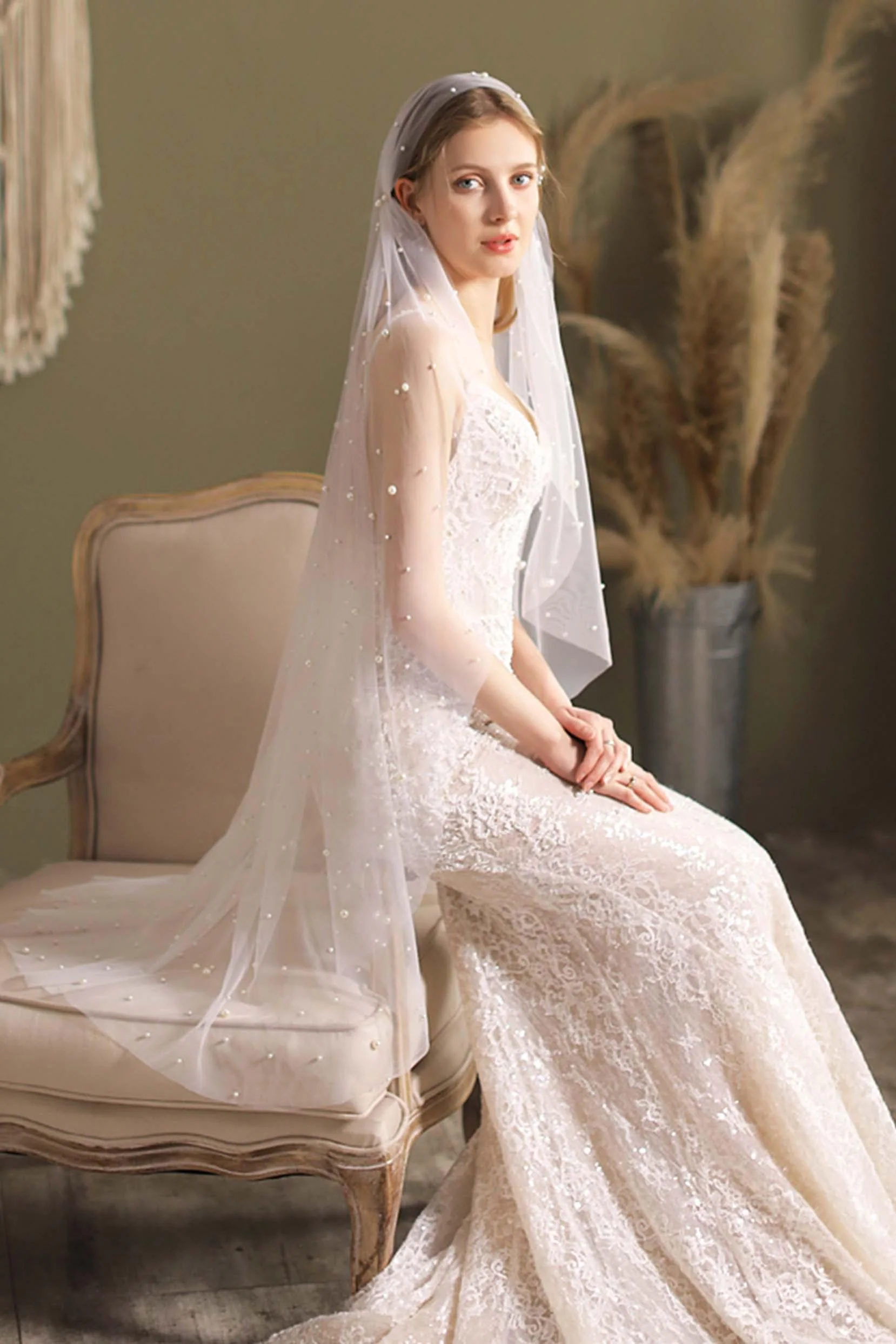 One-tier Cut Edge Tulle Tea Veils with Beading CV0294