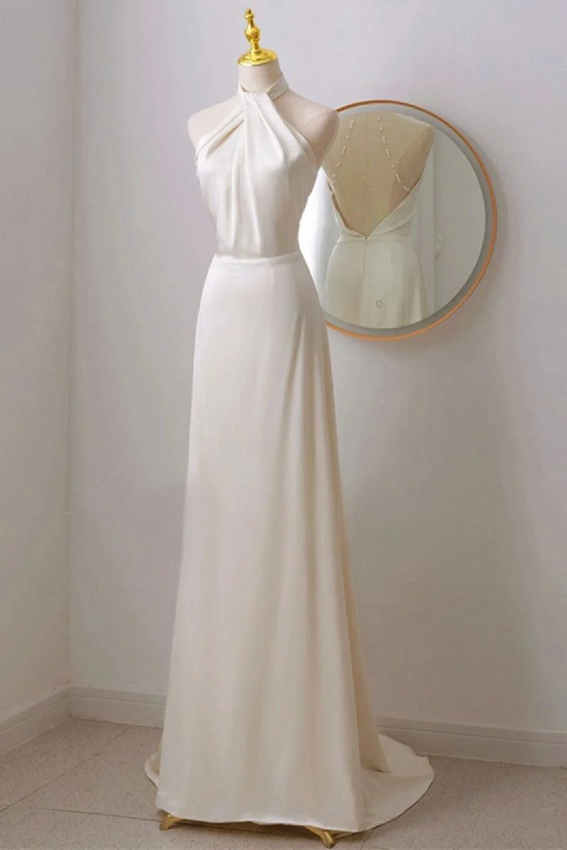 A-Line Sweep-Brush Train Satin Wedding Dress 735511460121