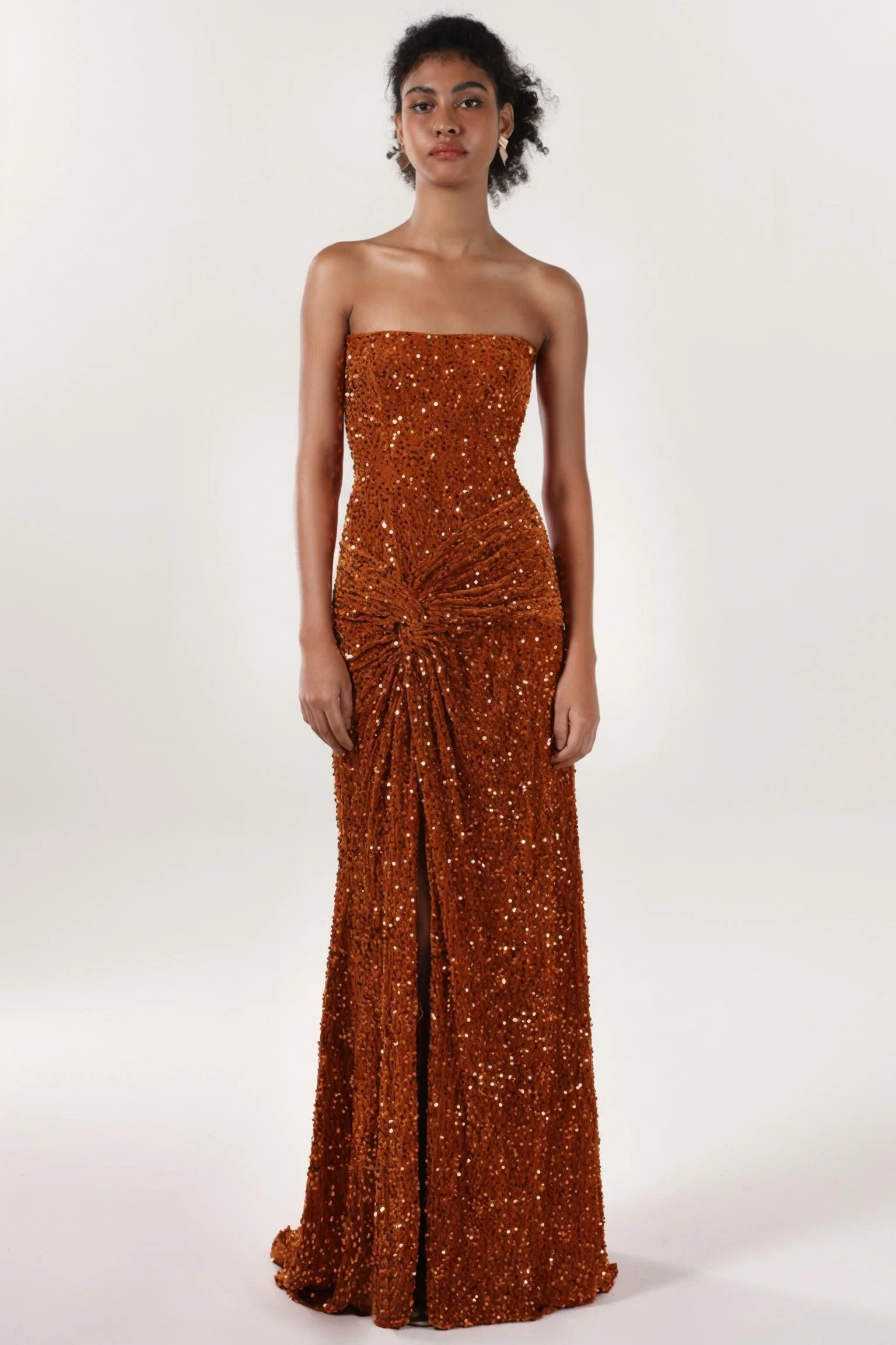 Sheath-Column Sweep-Brush Train Velvet Sequin Bridesmaid Dress CS0634BM