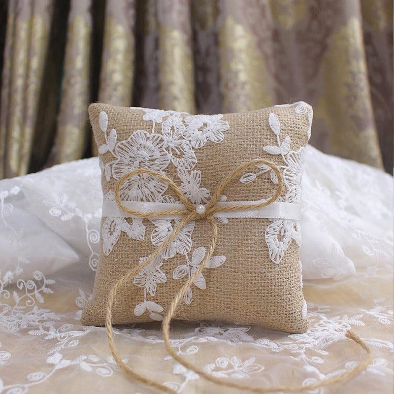 Lace linen bow Ring Pillow 586424559496