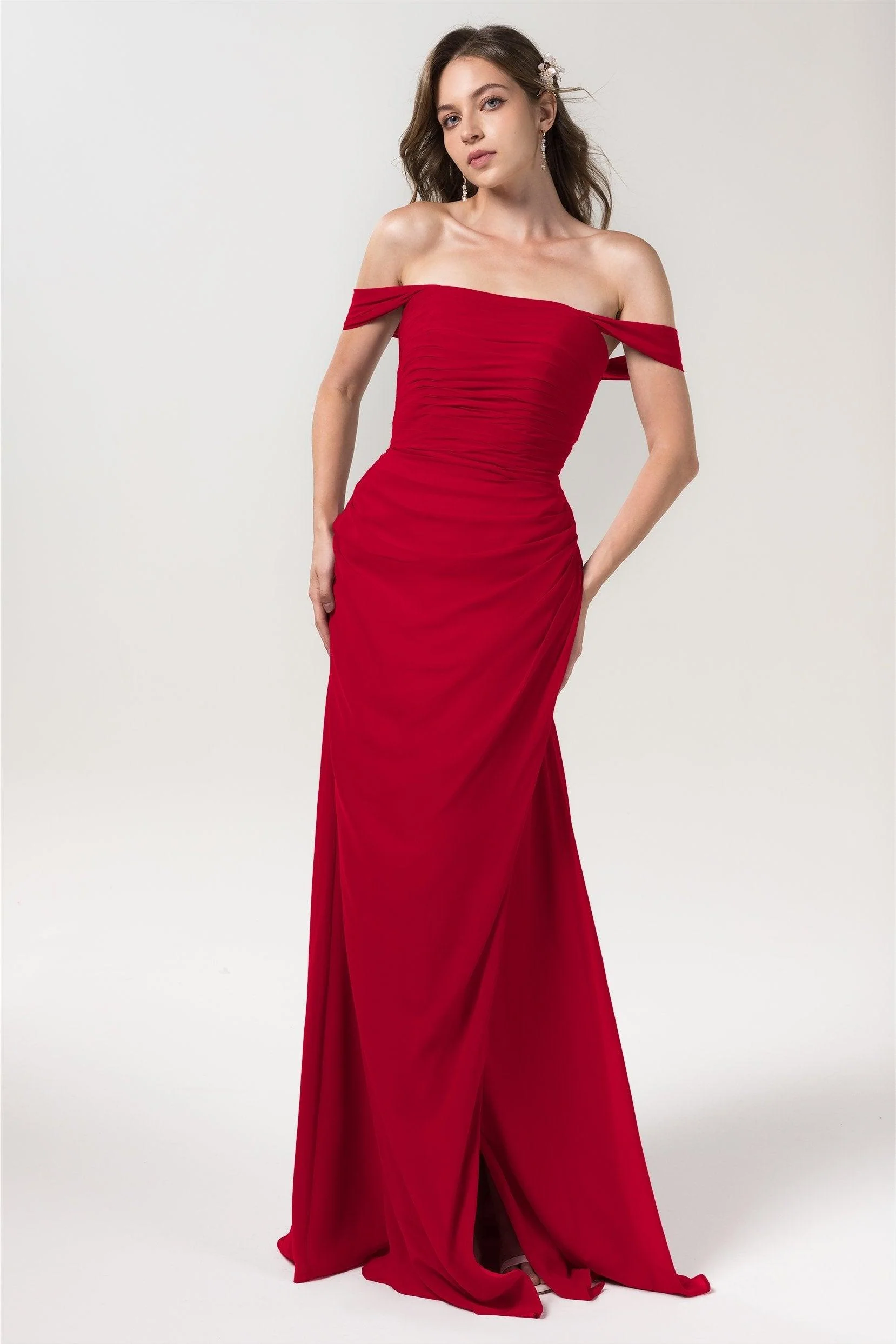Sheath-Column Floor Length Chiffon Bridesmaid Dress Formal Dresses CB0561