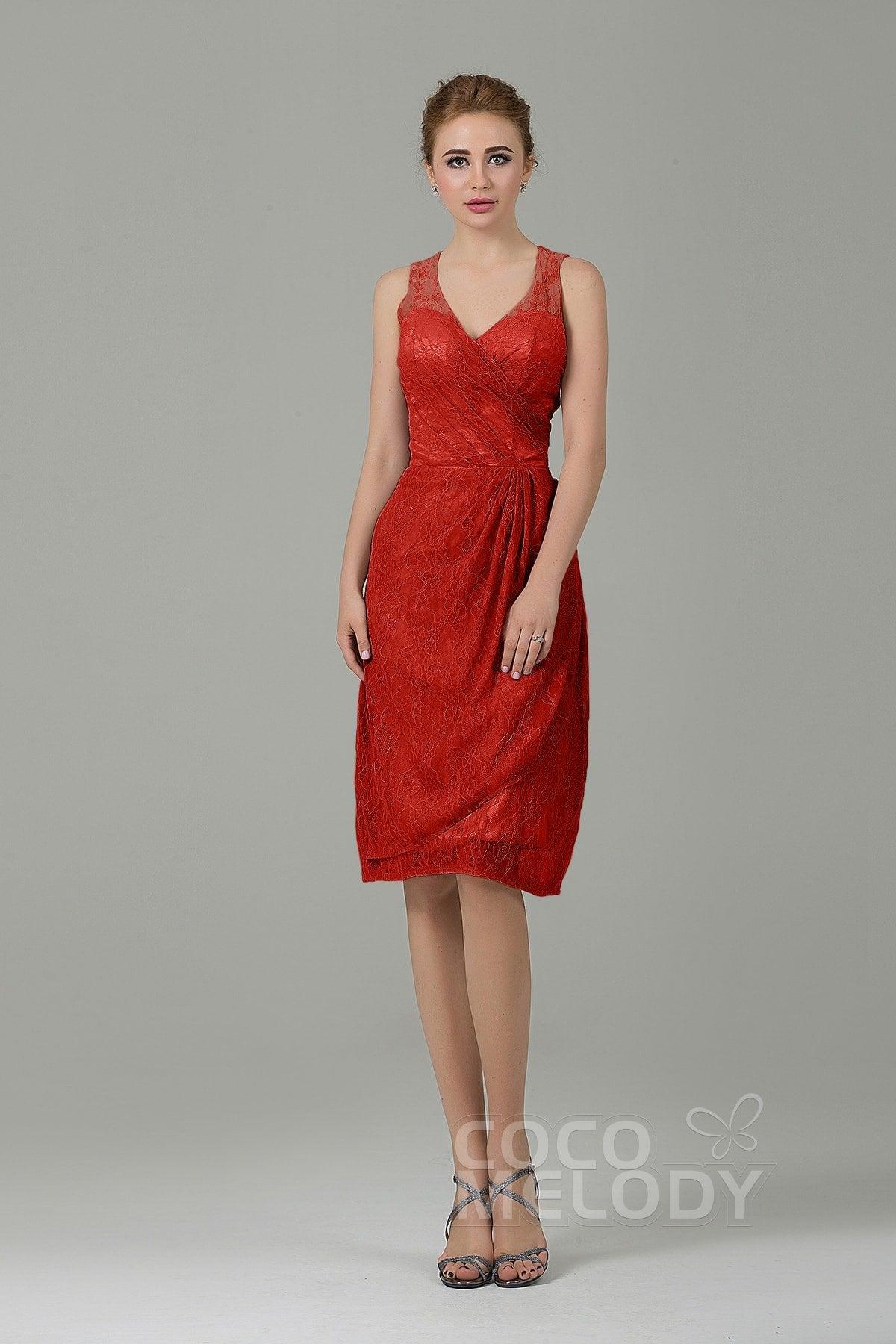 Sheath-Column Knee Length Lace Bridesmaid Dress COZK16012