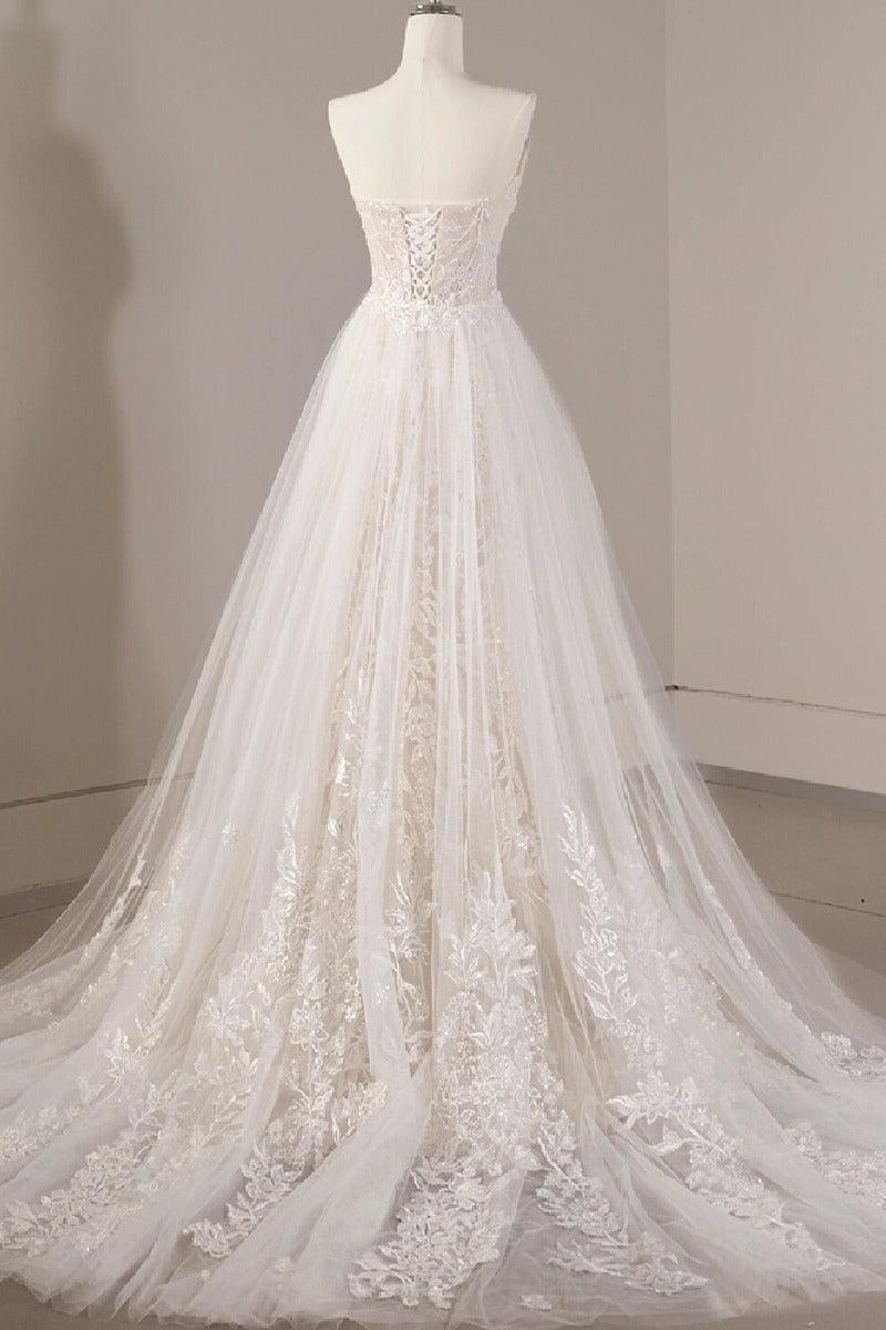 Sheath-Column Sweep-Brush Train Lace Tulle Wedding Dress 774886646233