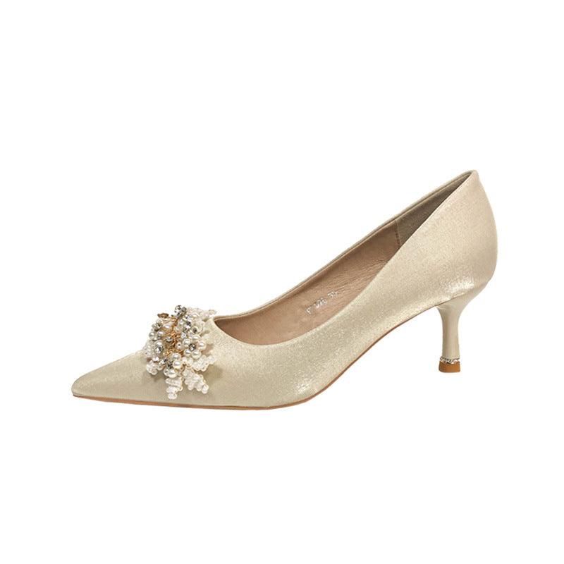 Pearl Satin Pointy Stiletto Heels 683923492274