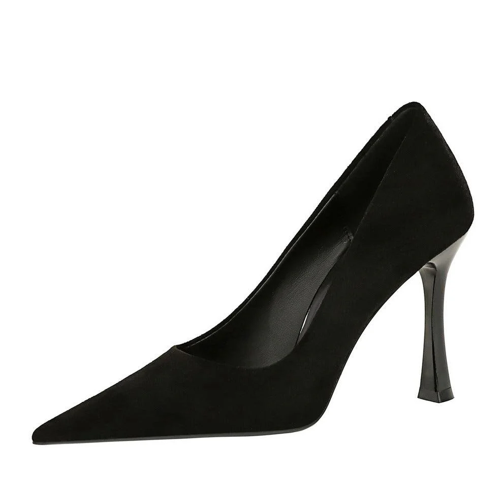 Black Suede Pointy Stiletto Heels 753837040195