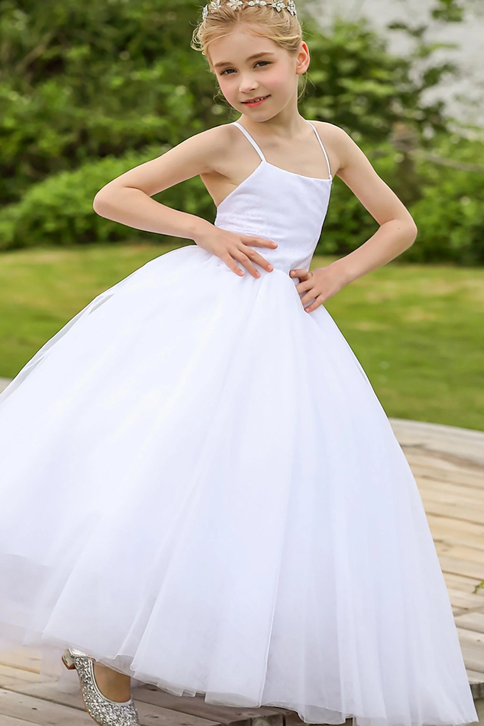 A-Line Floor Length Satin Tulle Flower Girl Dress CF0274