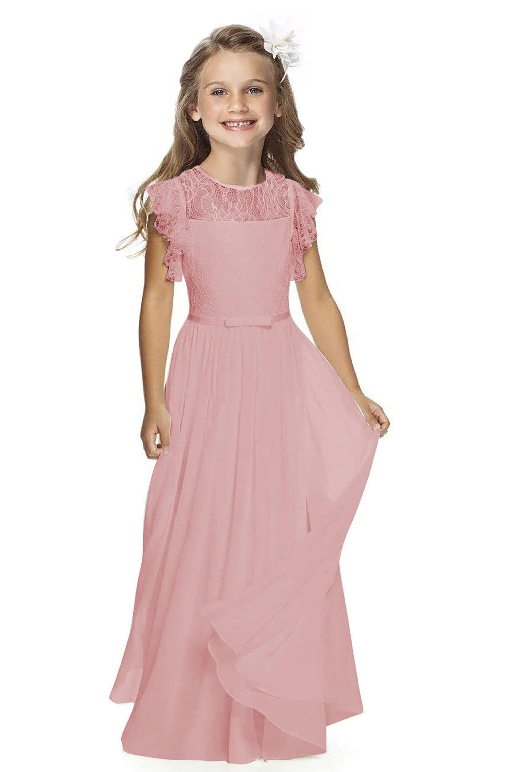 A-Line Floor Length Tulle Lace Flower Girl Dress CF0323