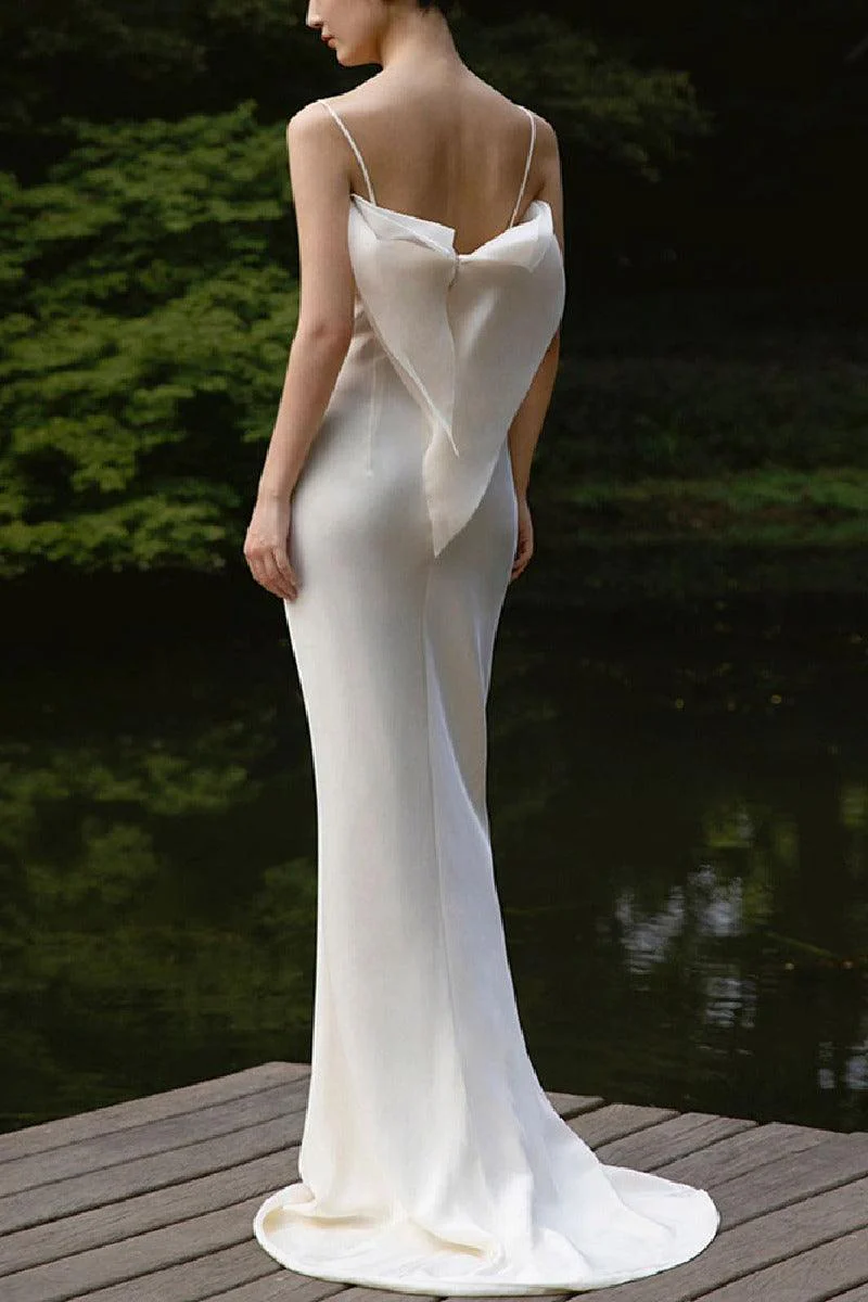 Trumpet-Mermaid Sweep-Brush Train Satin Wedding Dress 753902519963