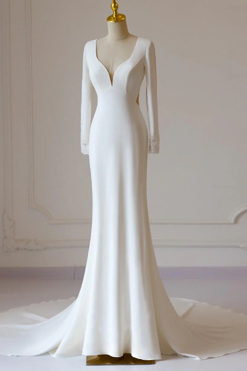 Trumpet-Mermaid Chapel Train Satin Wedding Dress 709401175387