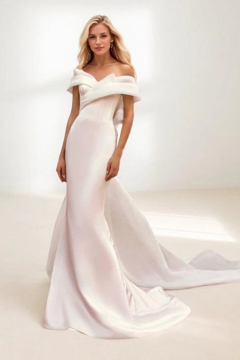 Trumpet-Mermaid Sweep-Brush Train Satin Wedding Dress CW3459