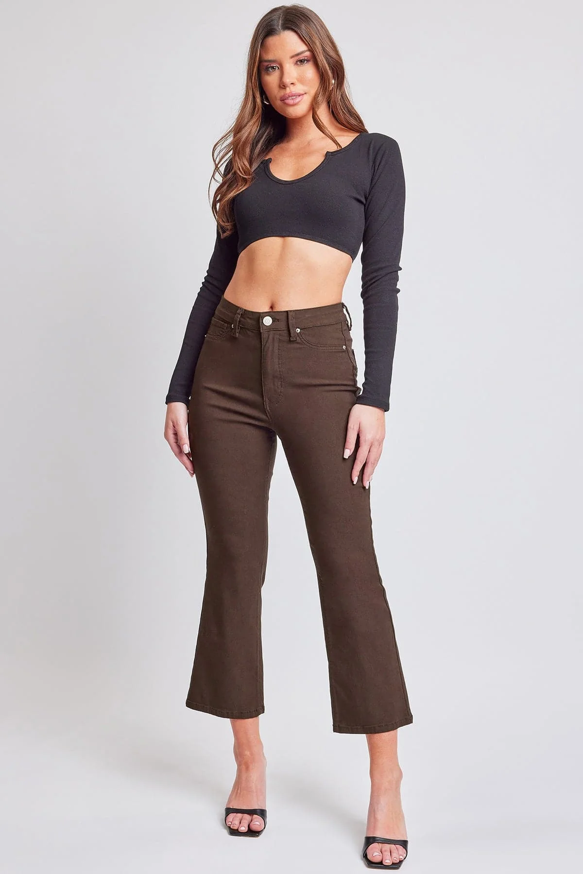 Women's Hyperstretch Cropped Kick Flare Leg Pants, Cocoa