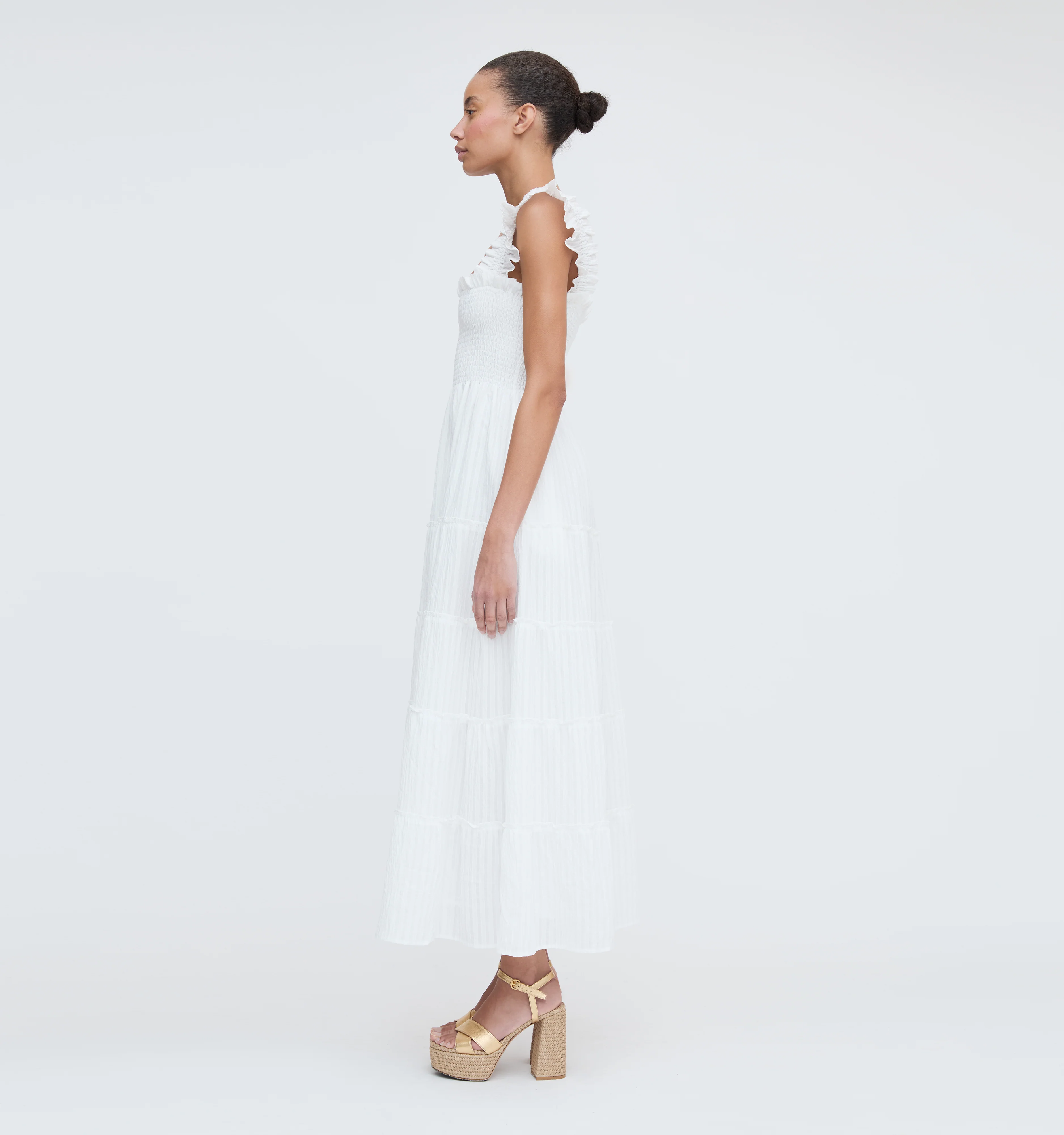 The Ellie Maxi Nap Dress - White Tonal Seersucker
