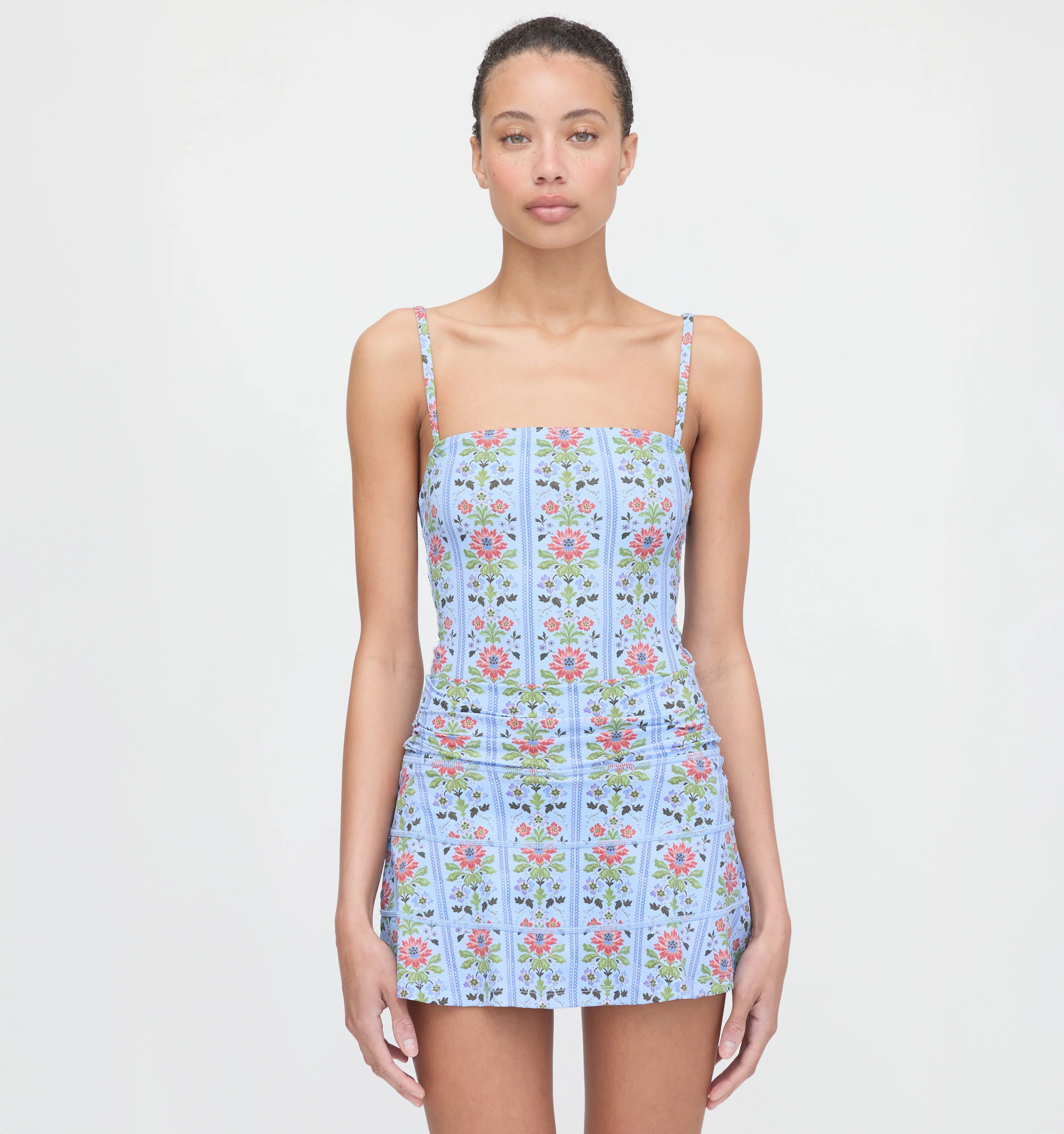 The Riley Pool Skirt - Blue Floral Block Stripe