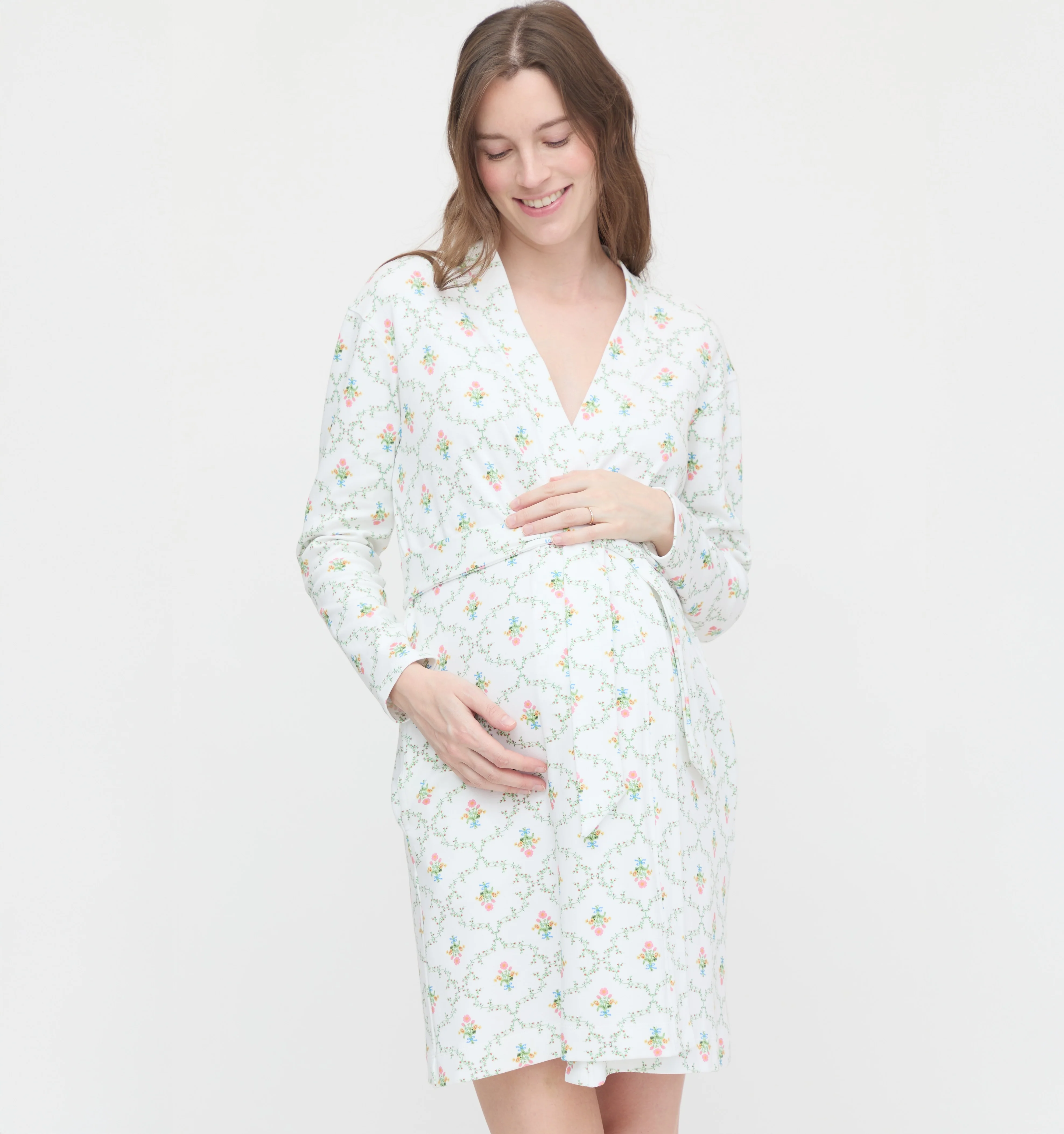 The Maternity Ivory Robe - Pastel Trellis