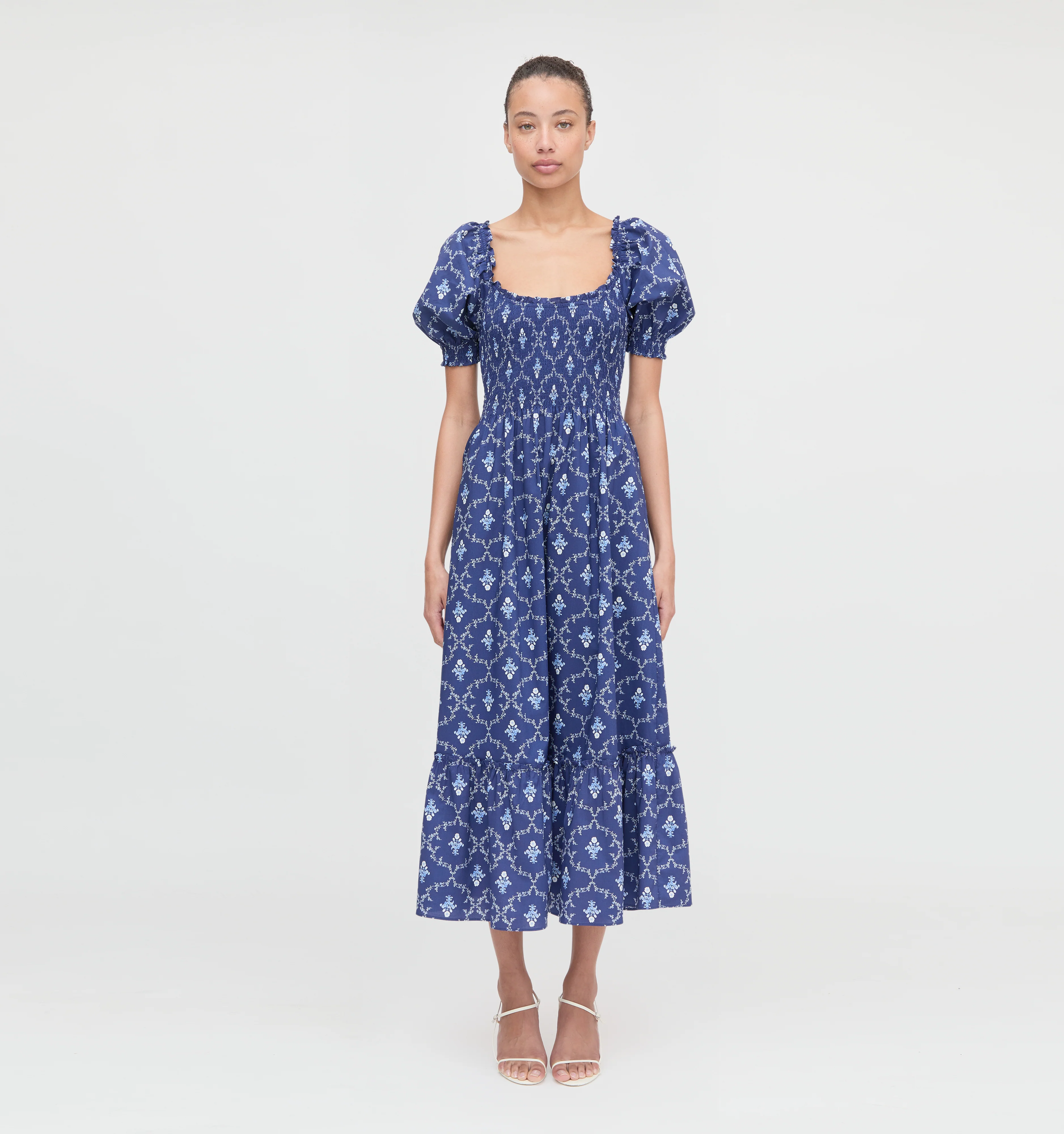 The Louisa Nap Dress - Navy Trellis
