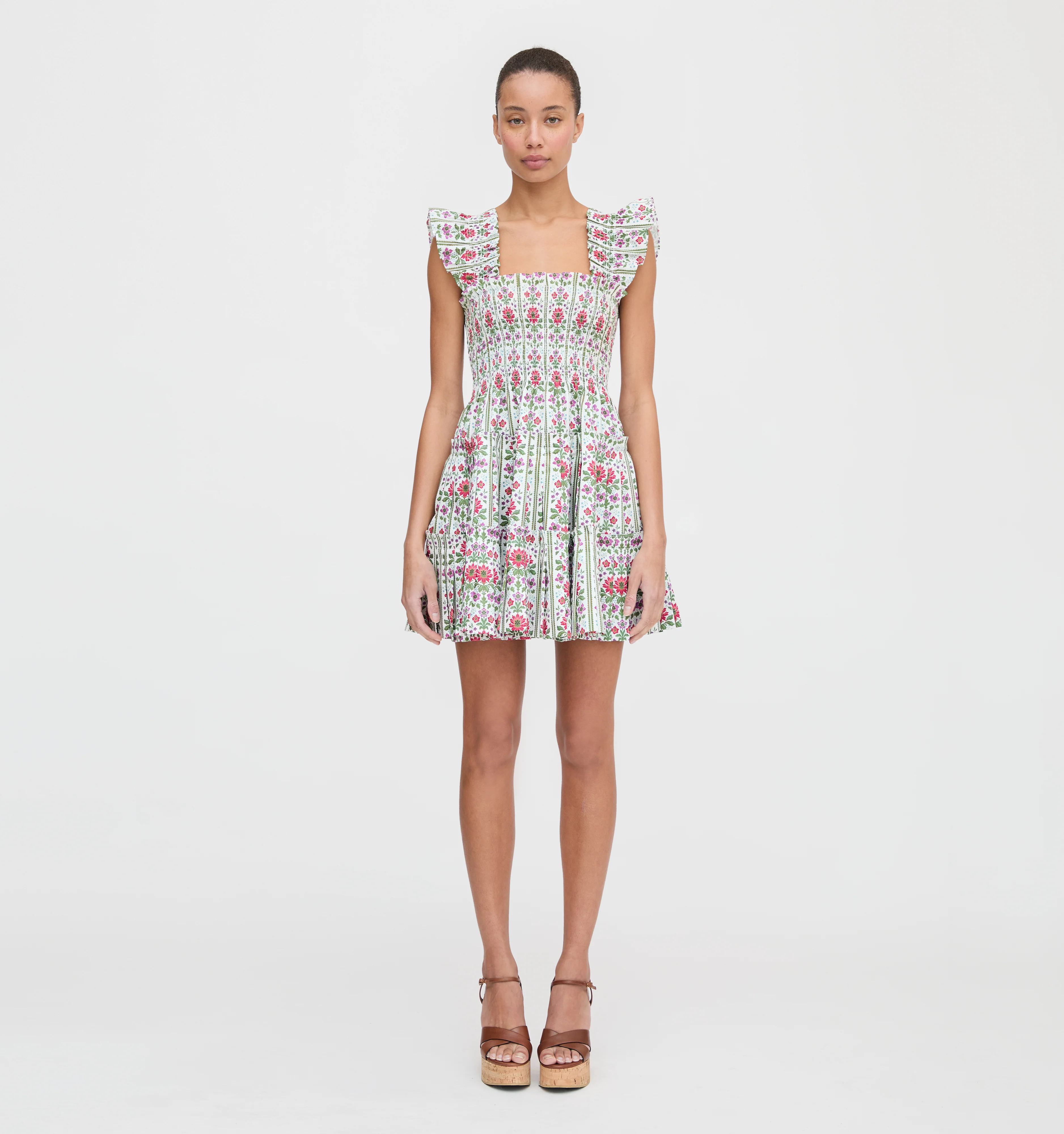 The Charlotte Nap Dress - Green Floral Block Stripe
