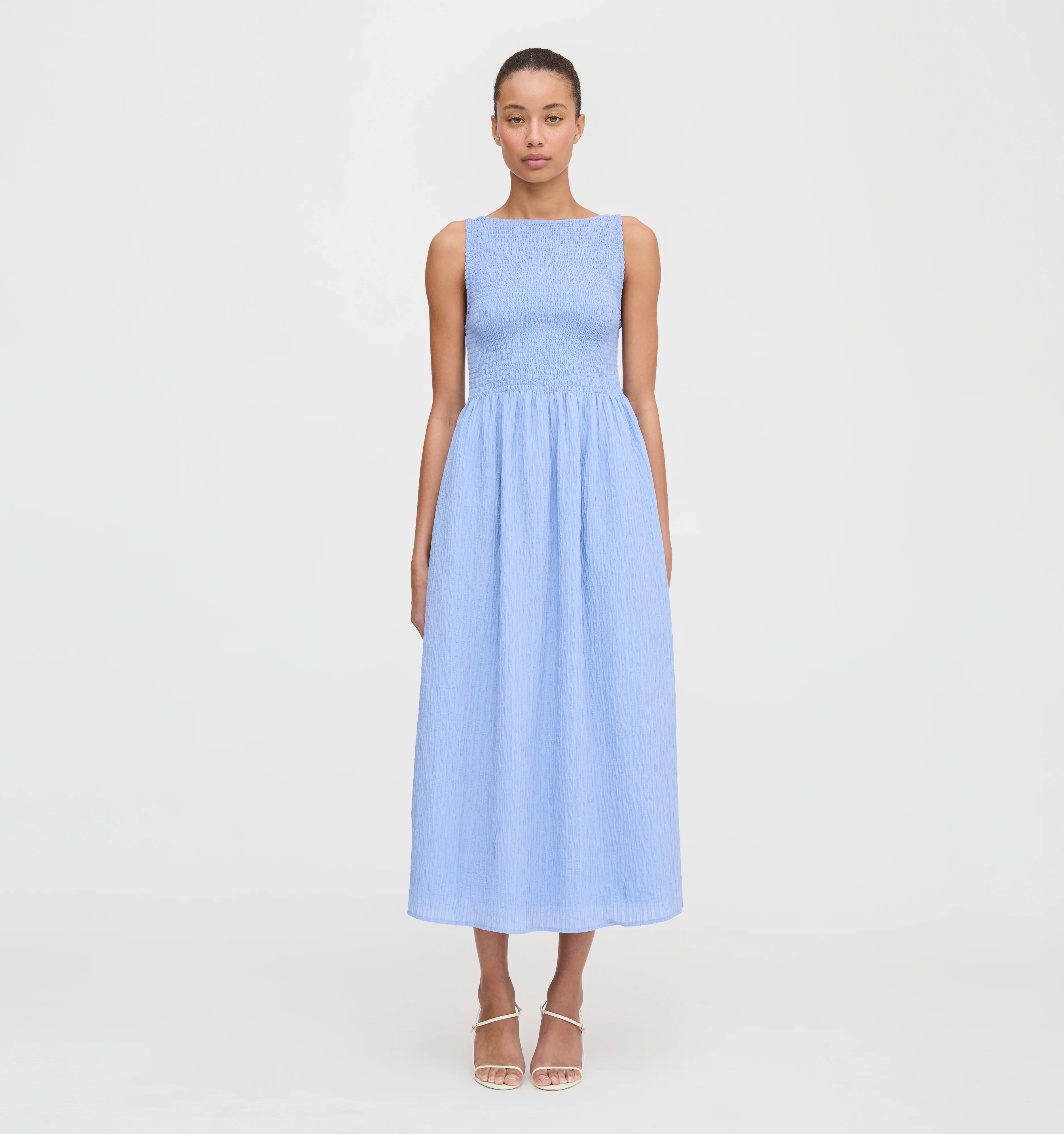 The Cosima Nap Dress - Bluebird Tonal Seersucker