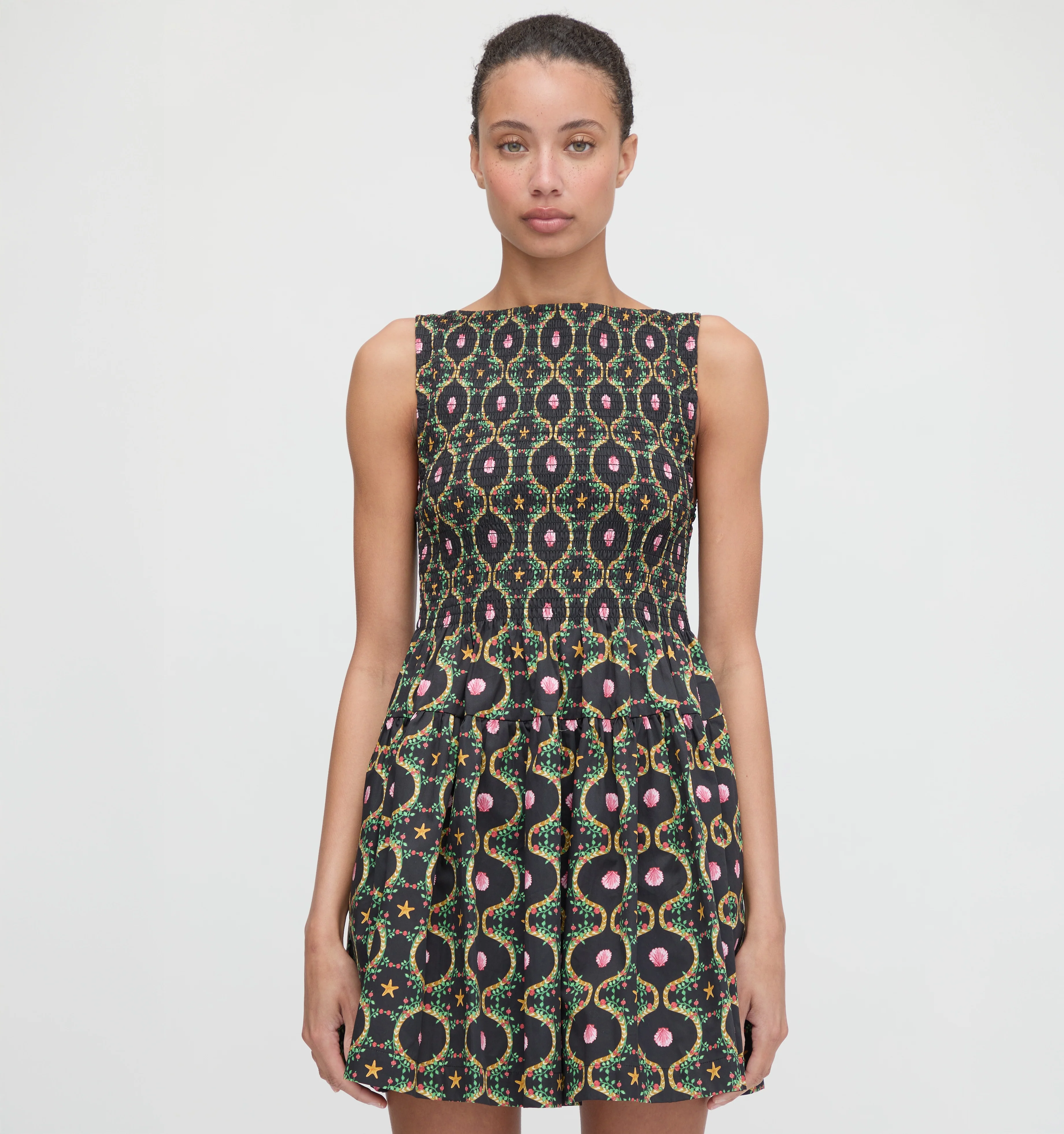 The Cosima Mini Nap Dress - Black Cisco Trellis