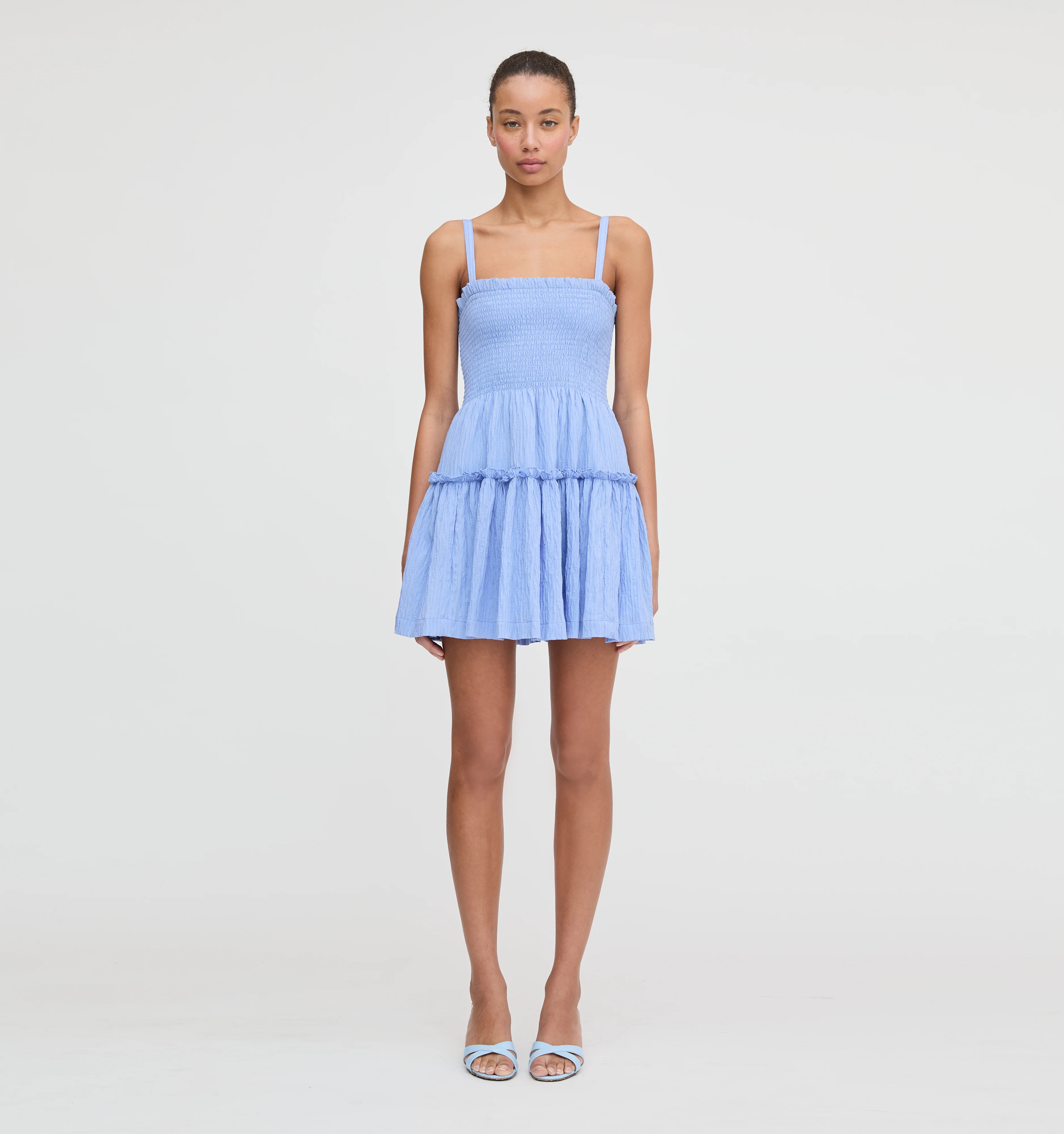 The Seraphina Mini Nap Dress - Bluebird Tonal Seersucker