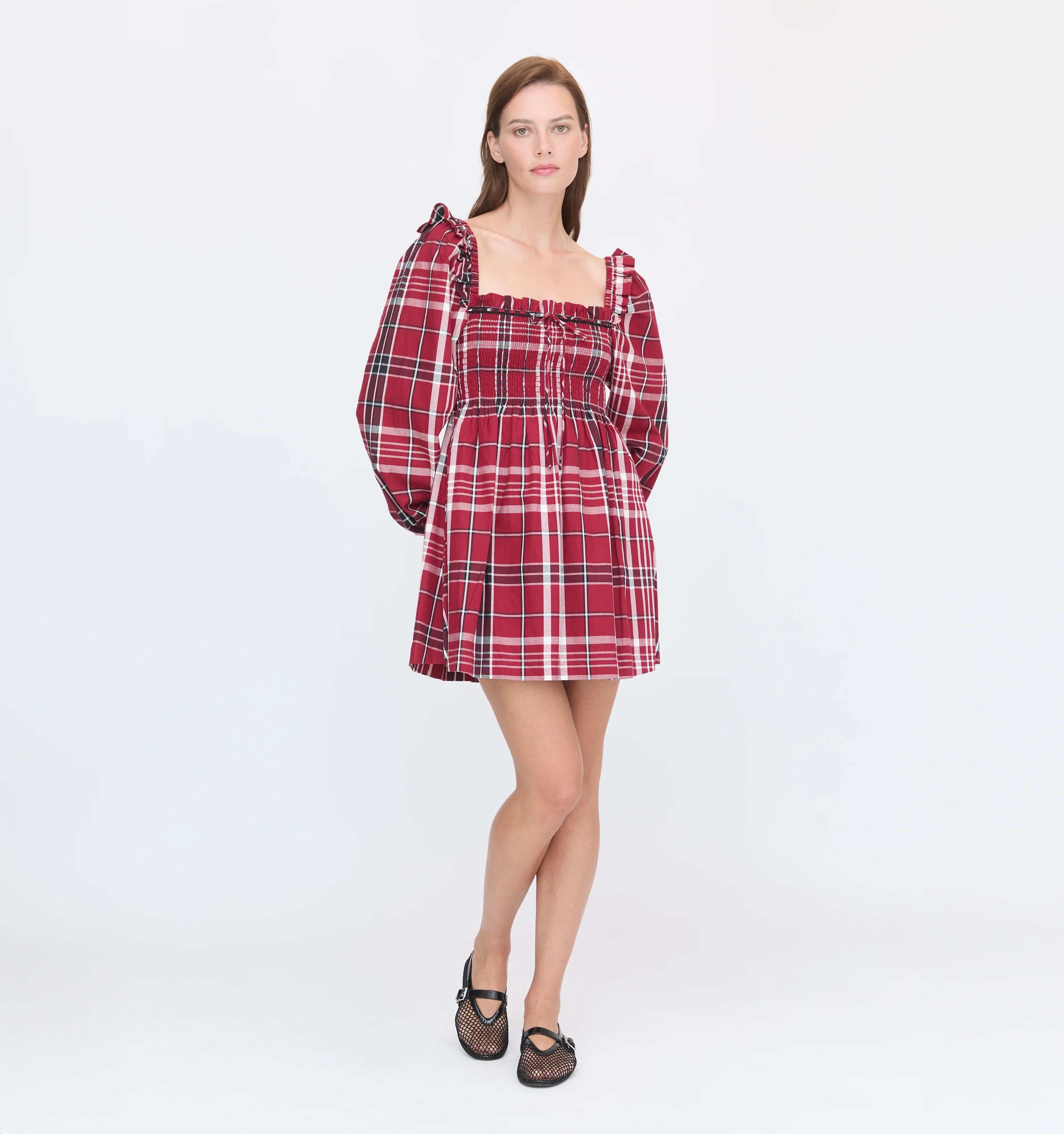 The Scarlett Long Sleeve Mini Nap Dress - Crimson Tartan