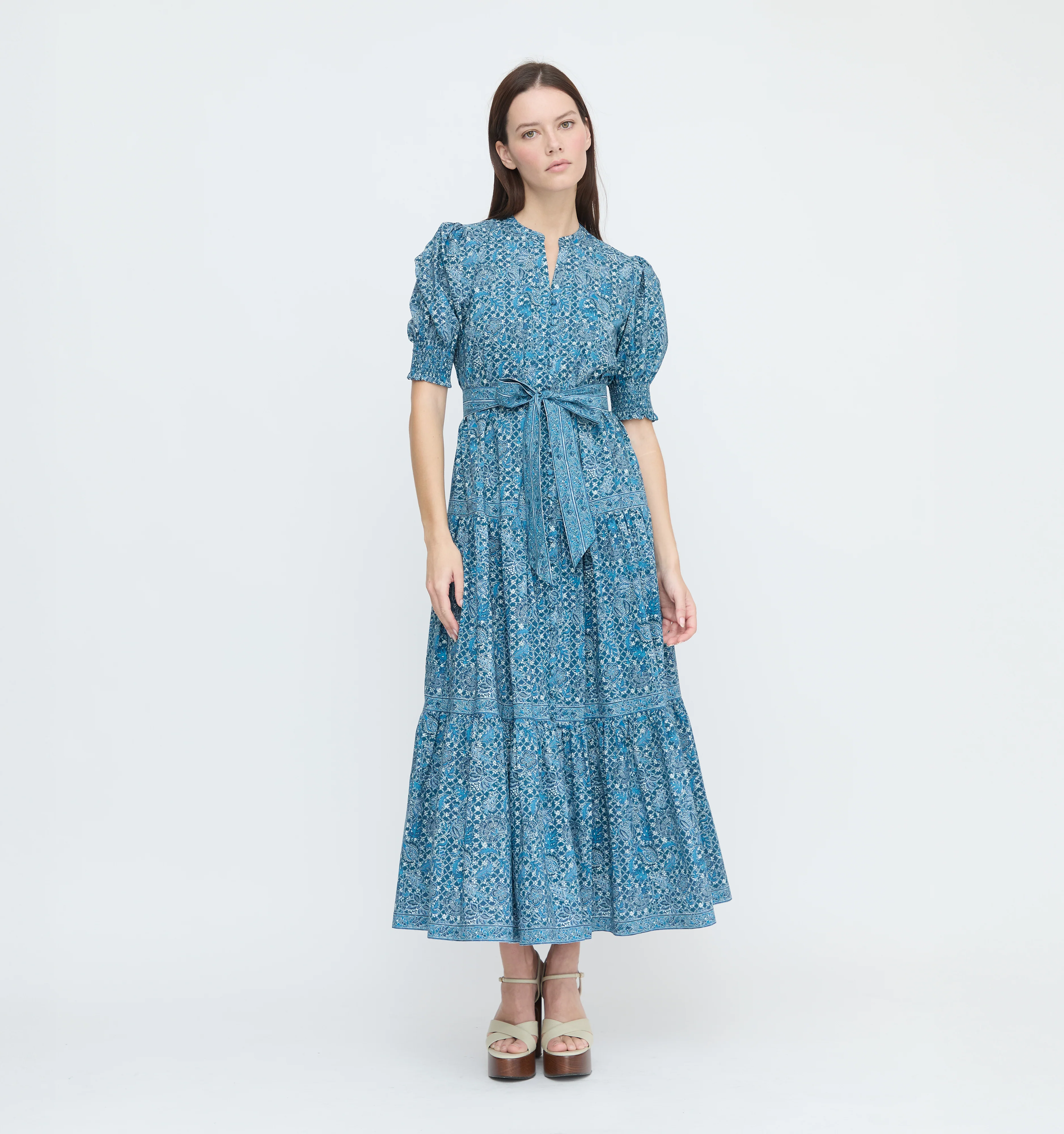 The Yara Dress - Navy Calico Trellis