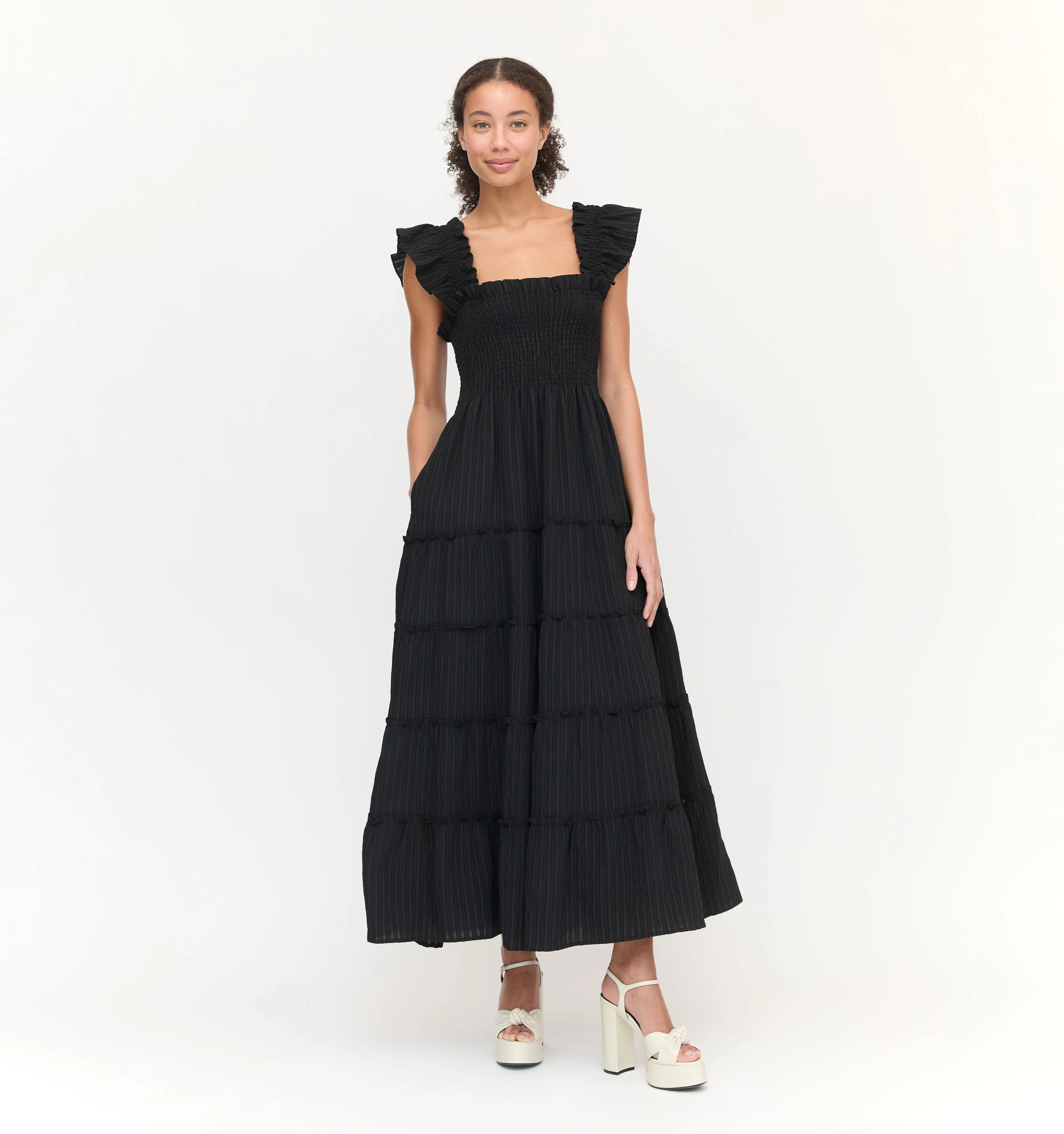 The Ellie Maxi Nap Dress - Black Tonal Seersucker