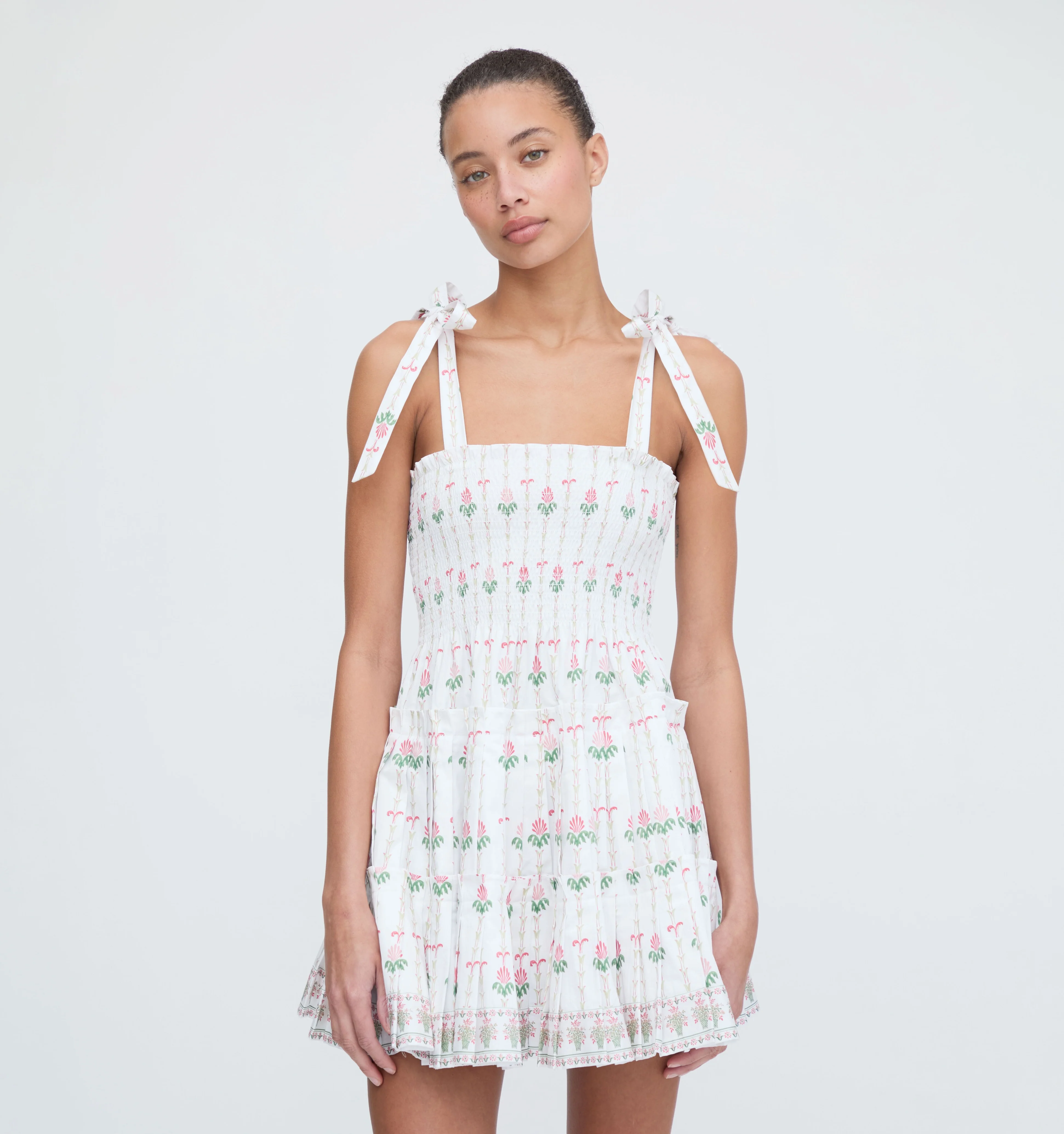 The Ribbon Charlotte Nap Dress - White Trailing Fern