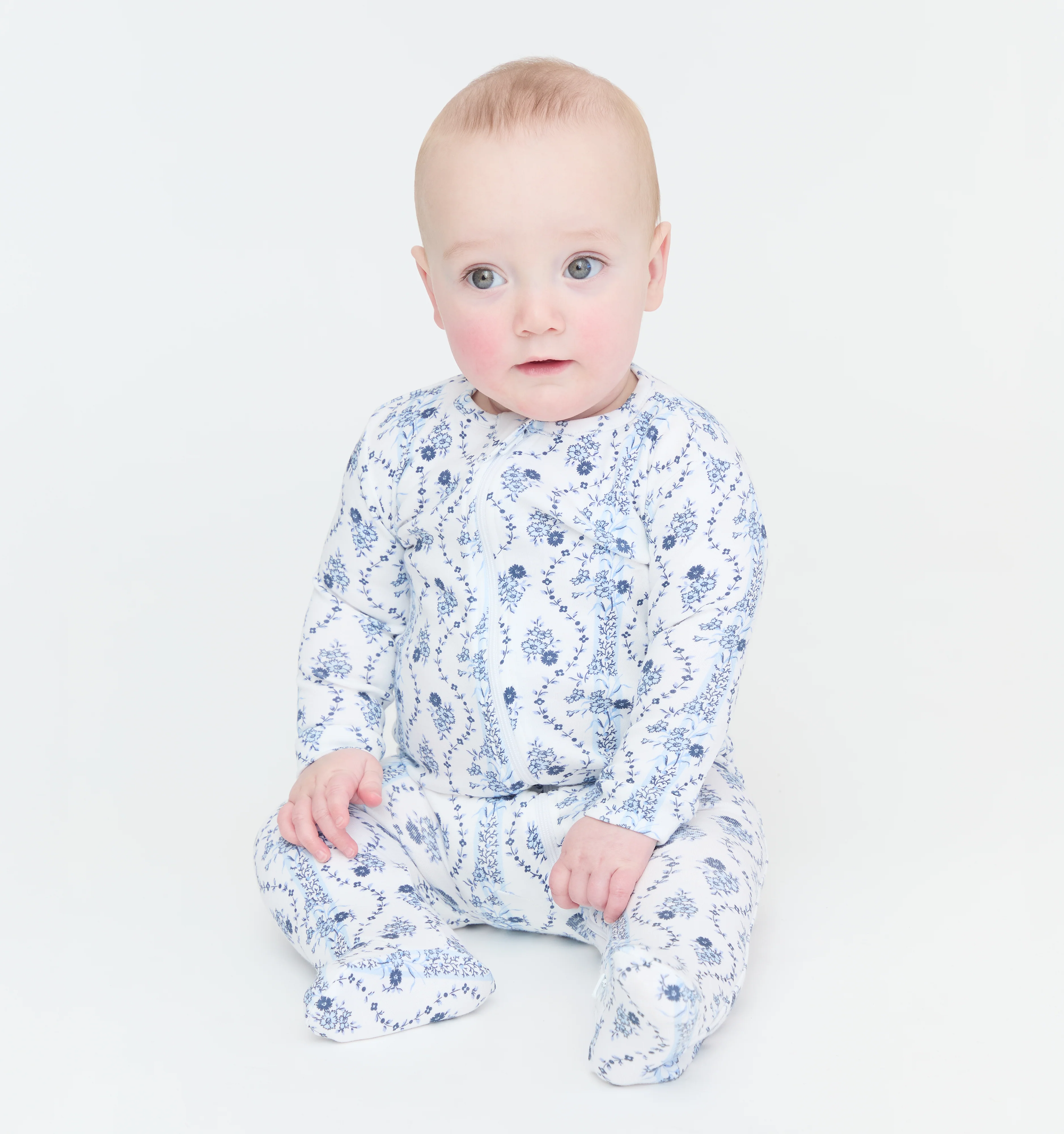 The Footie Pajama - Blue Vine Stripe