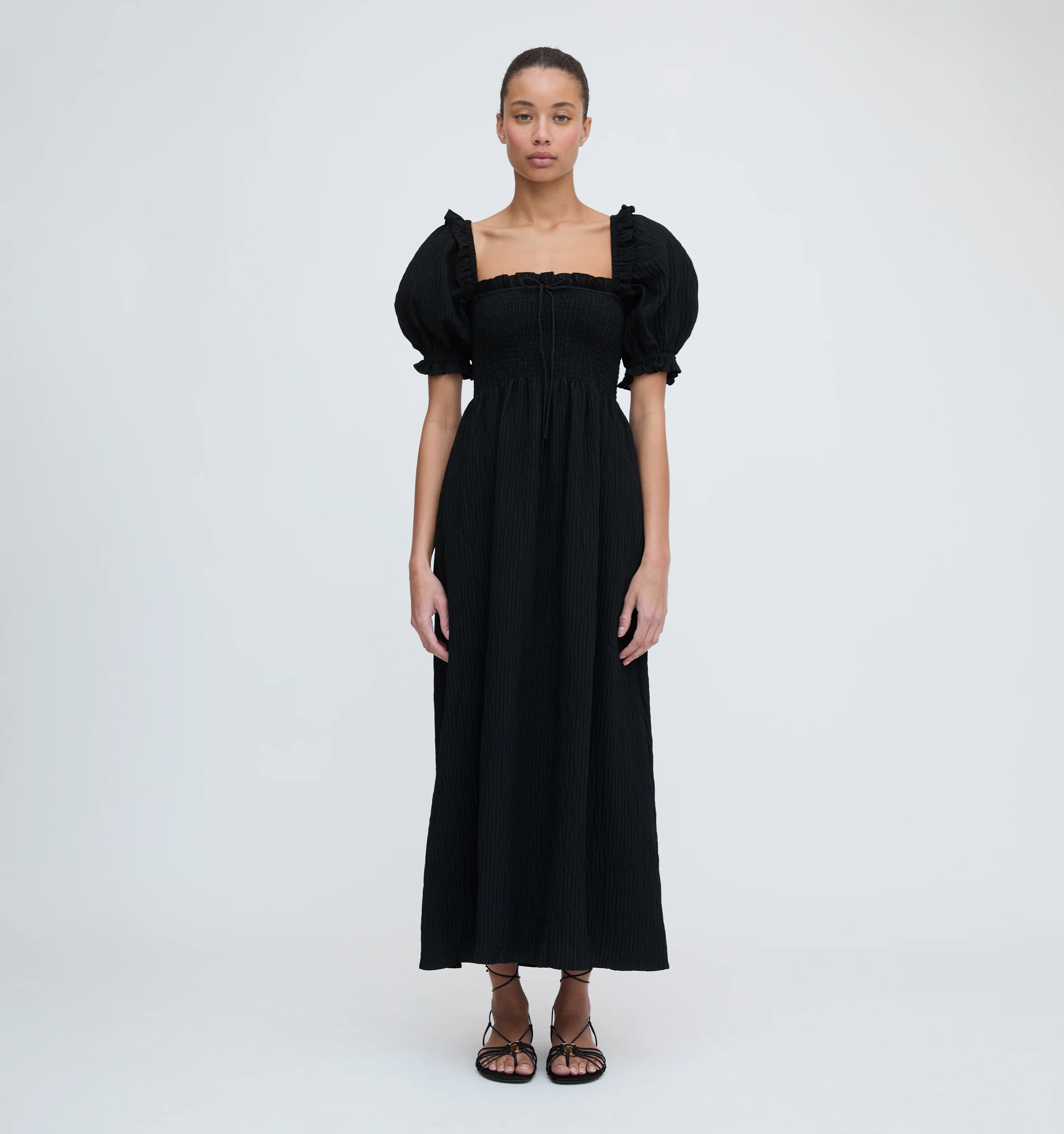 The Scarlett Nap Dress - Black Tonal Seersucker