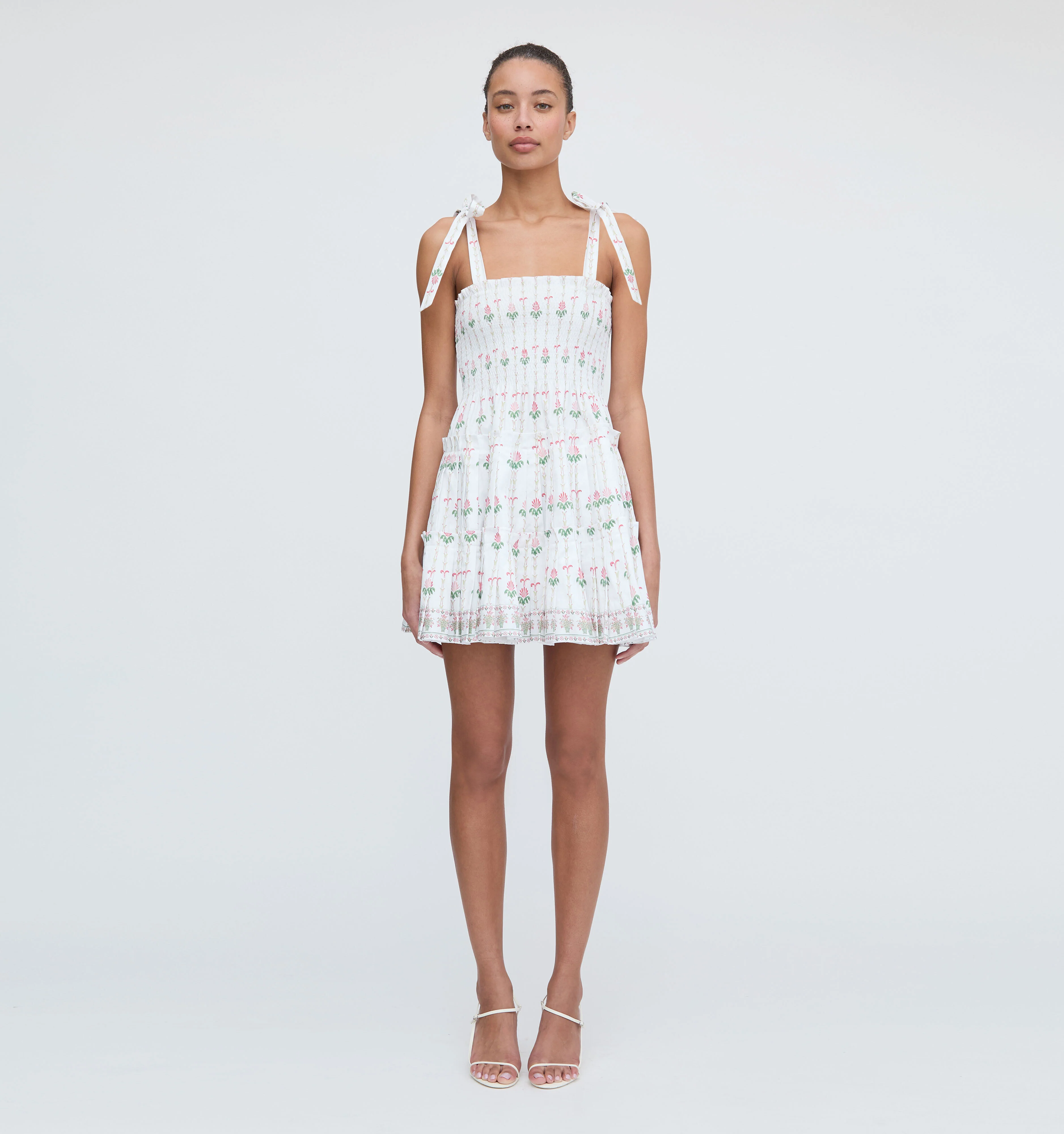 The Ribbon Charlotte Nap Dress - White Trailing Fern