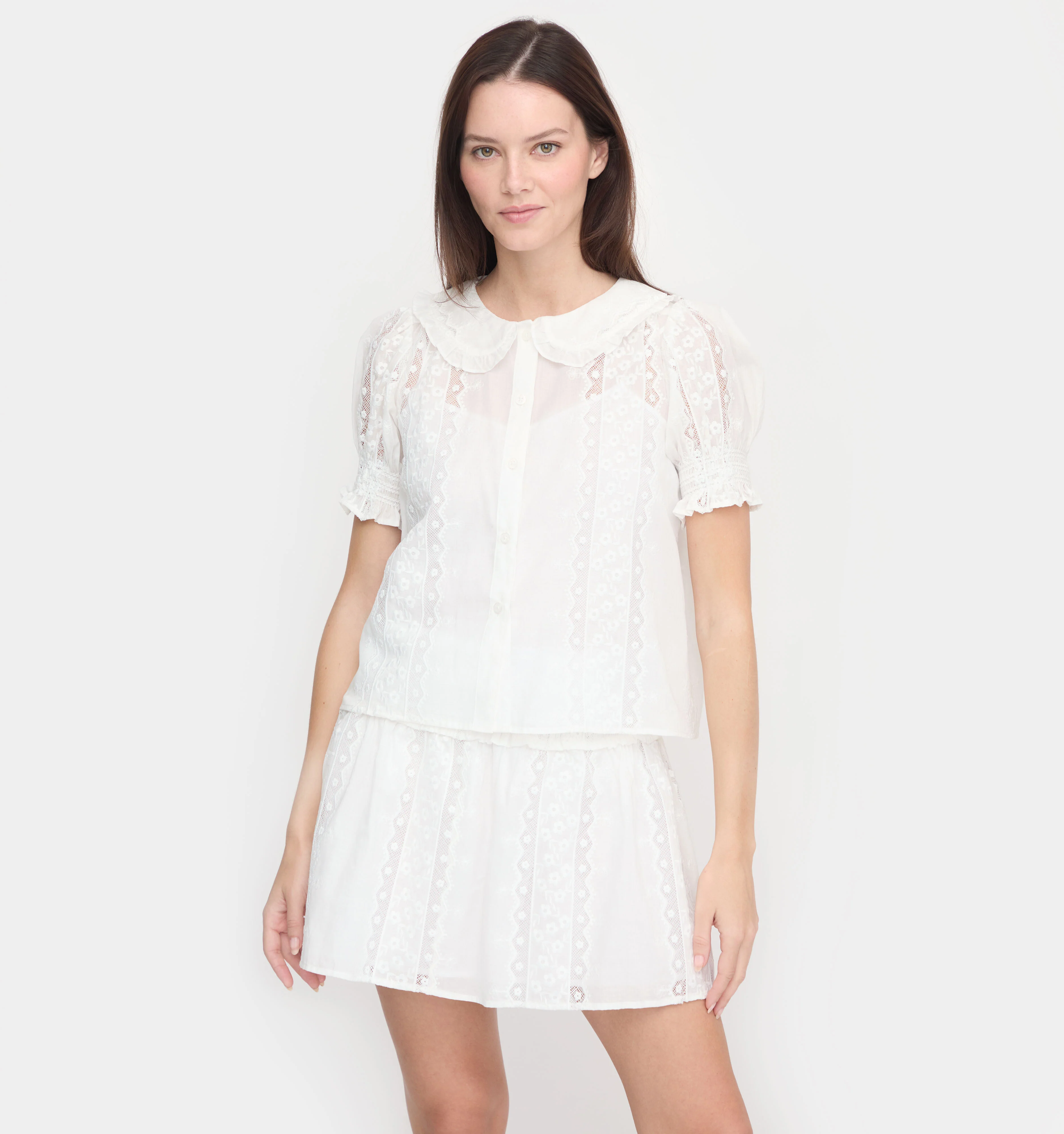 The Delphine Mini Nap Skirt - White Broderie Voile